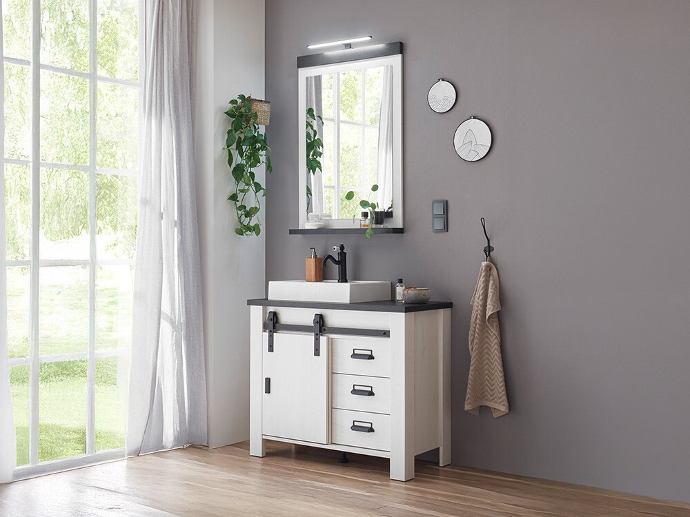 Conjunto de mueble de baño Cirtale 136 (Pino blanqueado + Antracita)