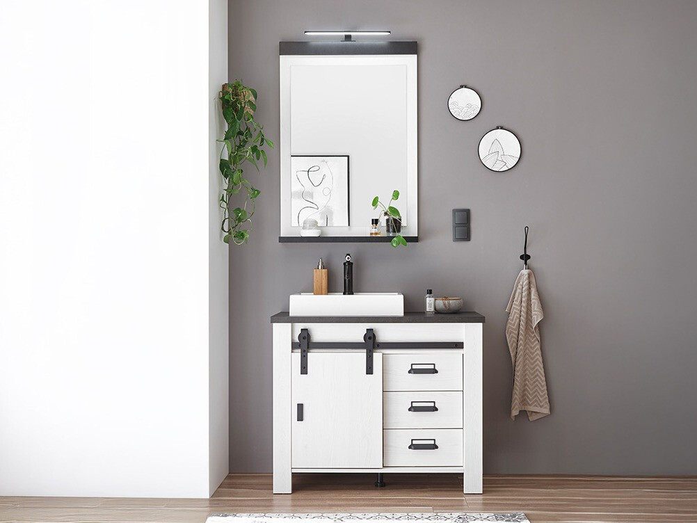 Conjunto de mueble de baño Cirtale 136 (Pino blanqueado + Antracita)