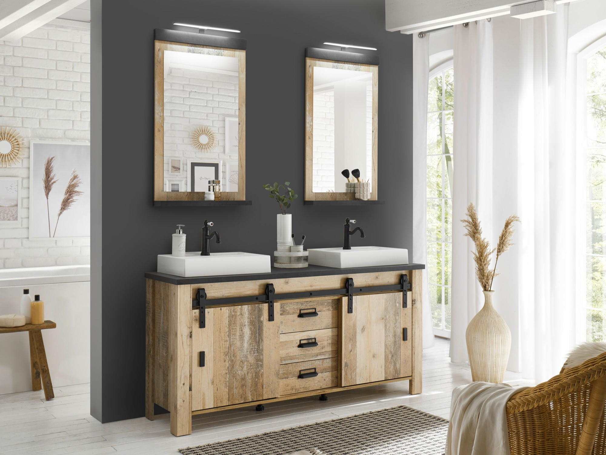 Conjunto de mueble de baño Cirtale 137 (Arbol envejecido + Antracita)