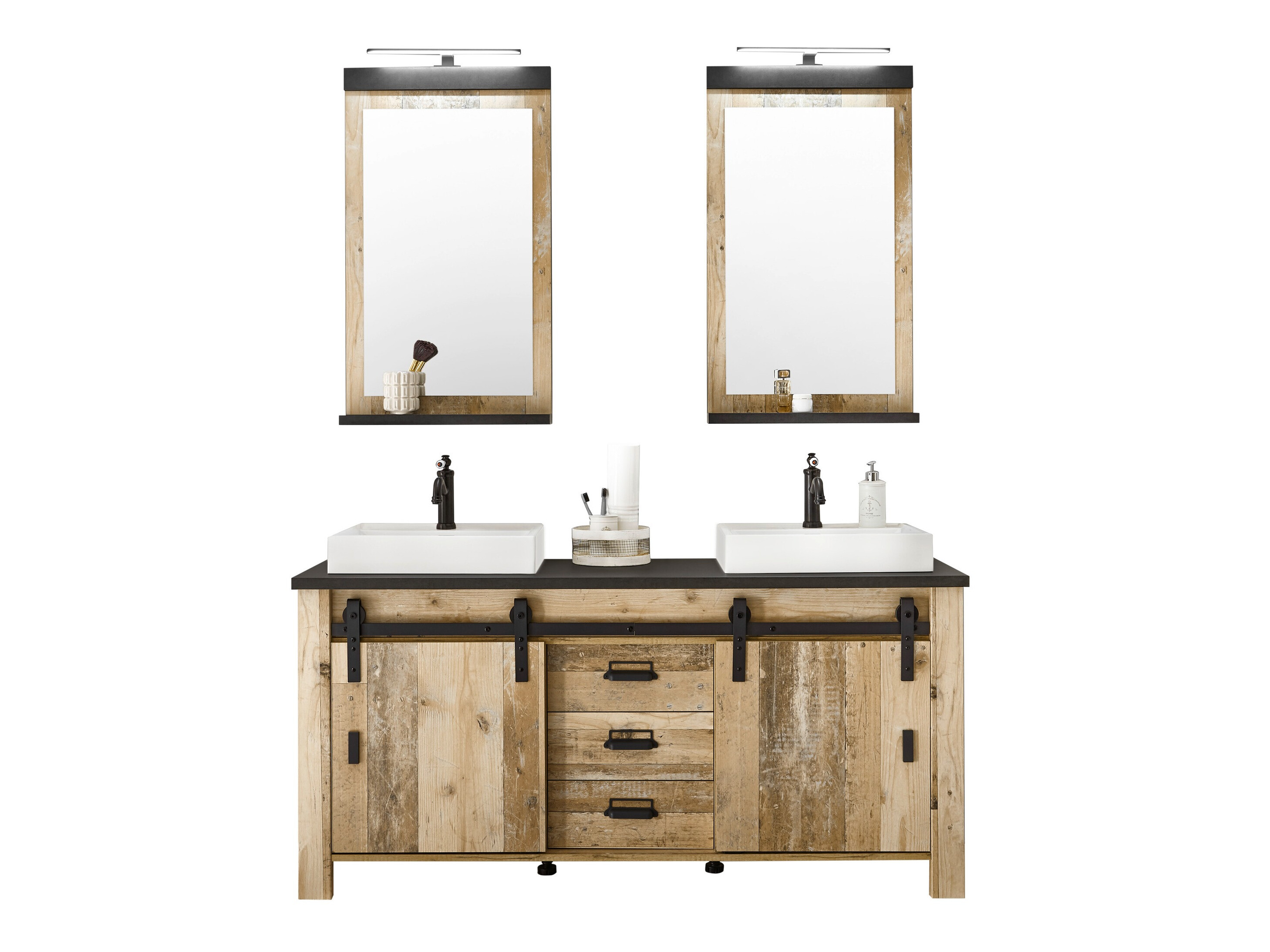 Conjunto de mueble de baño Cirtale 137 (Arbol envejecido + Antracita)