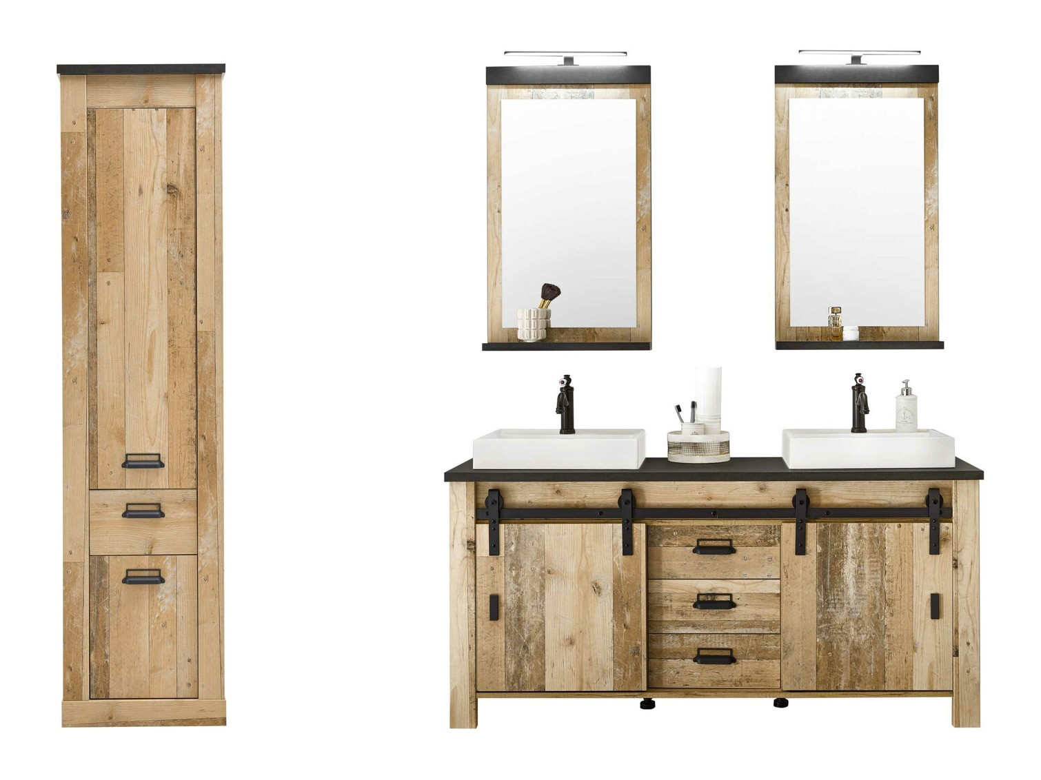 Conjunto de mueble de baño Cirtale 137 (Arbol envejecido + Antracita)