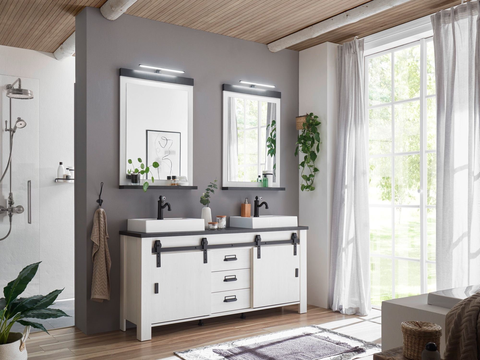 Conjunto de mueble de baño Cirtale 137 (Pino blanqueado + Antracita)