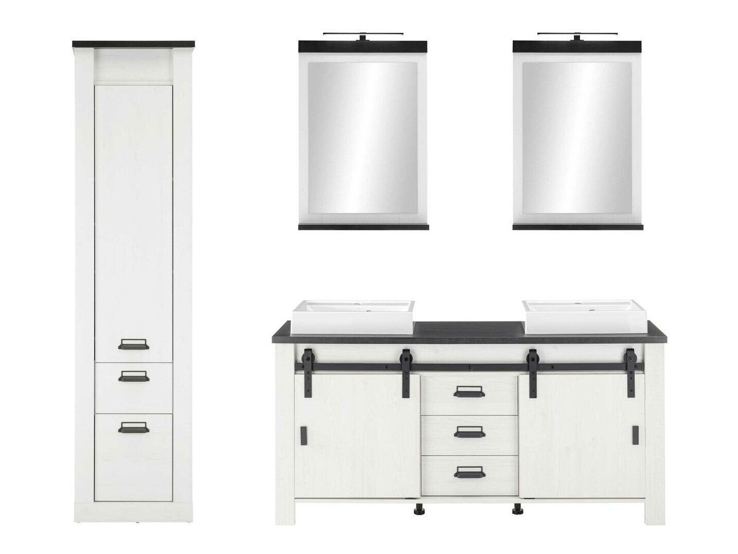 Conjunto de mueble de baño Cirtale 137 (Pino blanqueado + Antracita)