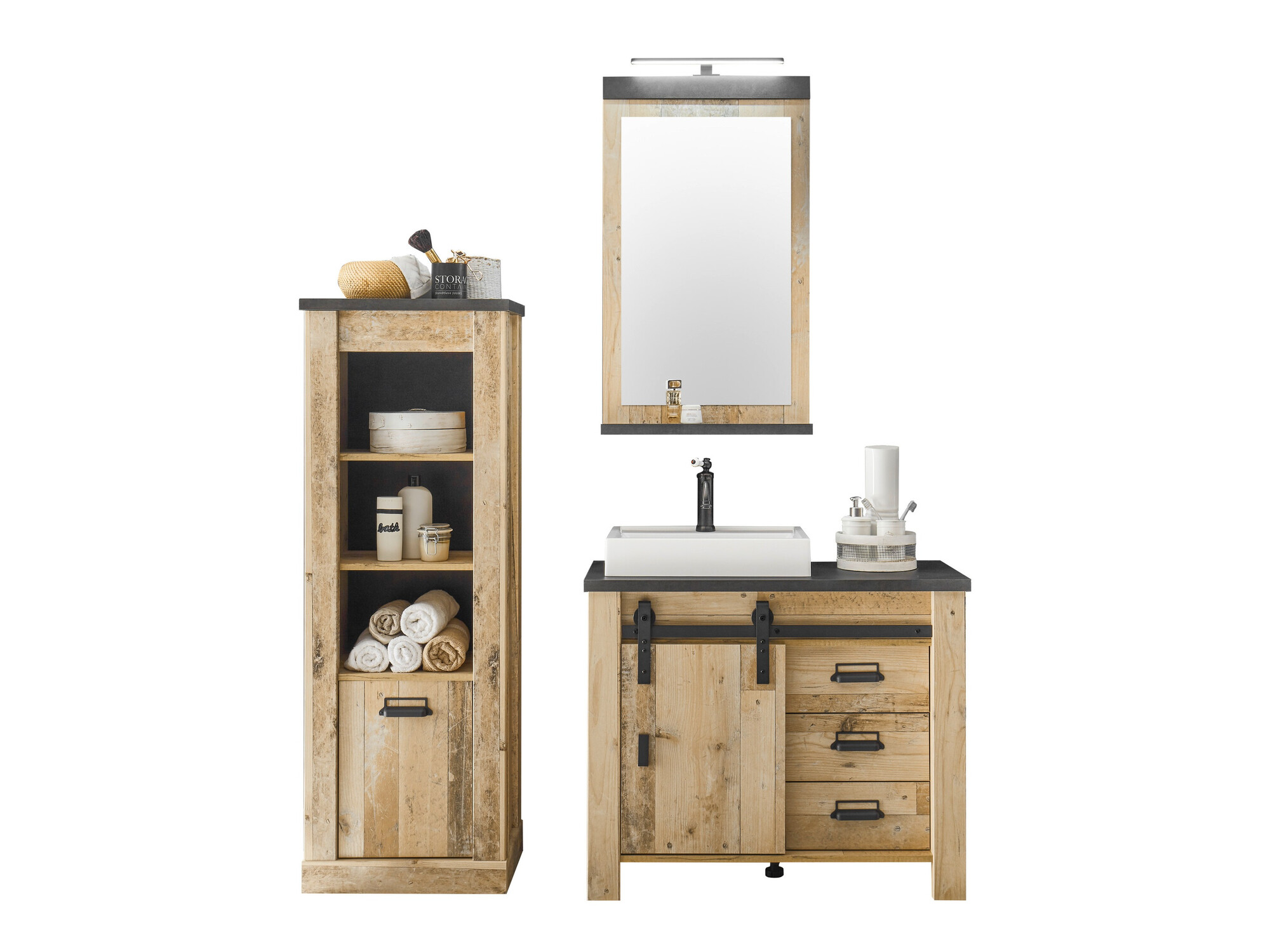 Conjunto de mueble de baño Cirtale 138 (Arbol envejecido + Antracita)