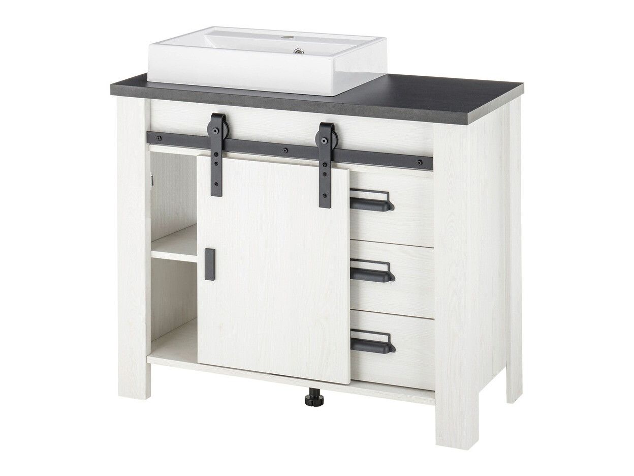 Conjunto de mueble de baño Cirtale 139 (Pino blanqueado + Antracita)