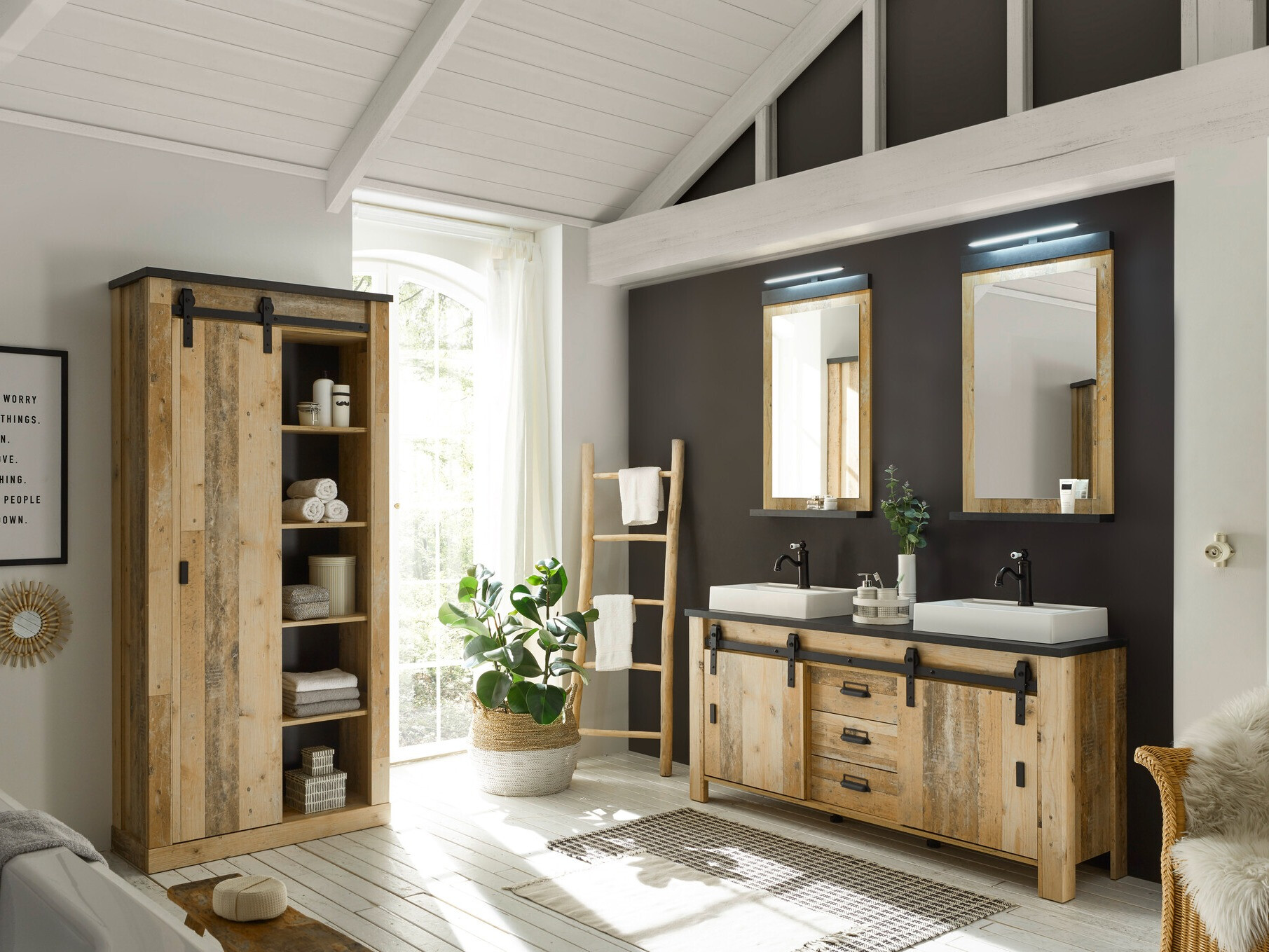 Conjunto de mueble de baño Cirtale 140 (Arbol envejecido + Antracita)