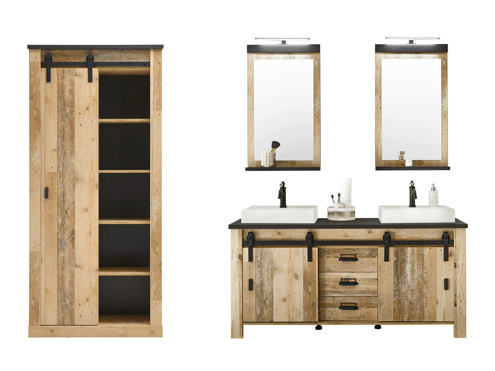 Conjunto de mueble de baño Cirtale 140 (Arbol envejecido + Antracita)