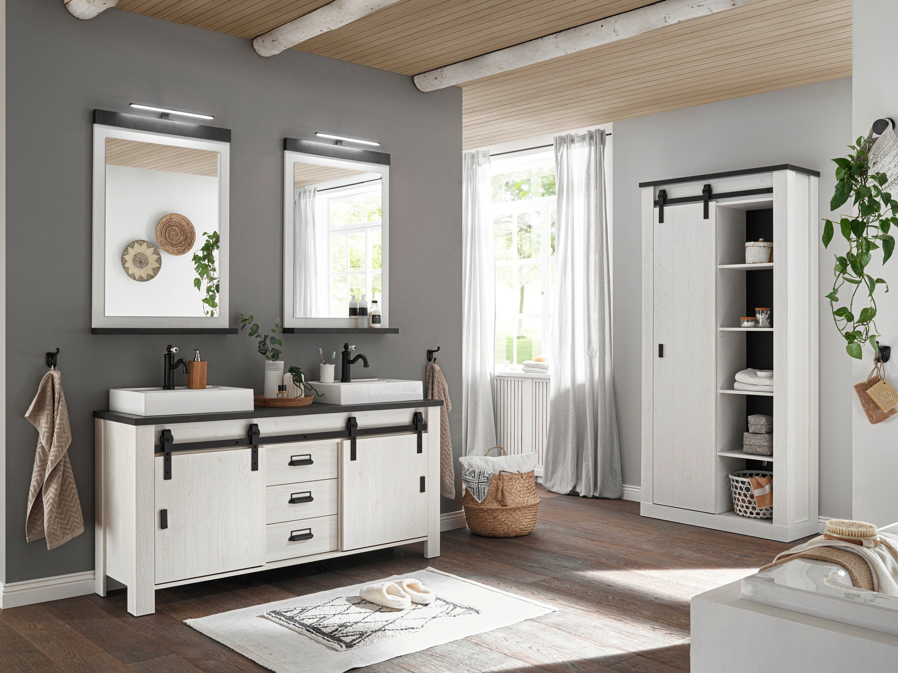 Conjunto de mueble de baño Cirtale 140 (Pino blanqueado + Antracita)