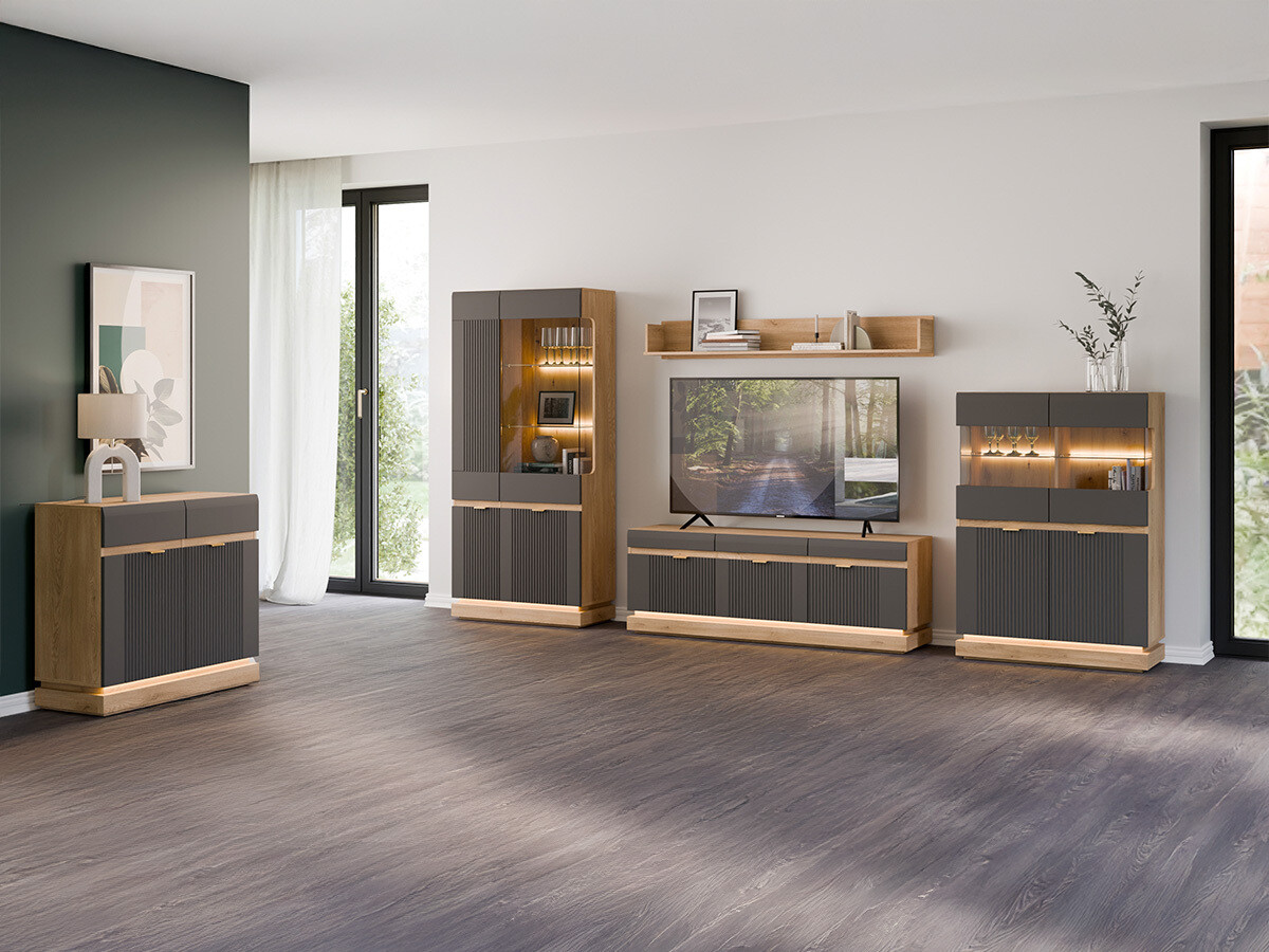 Conjunto de salón Teselbu 116 (Antracita + Roble)