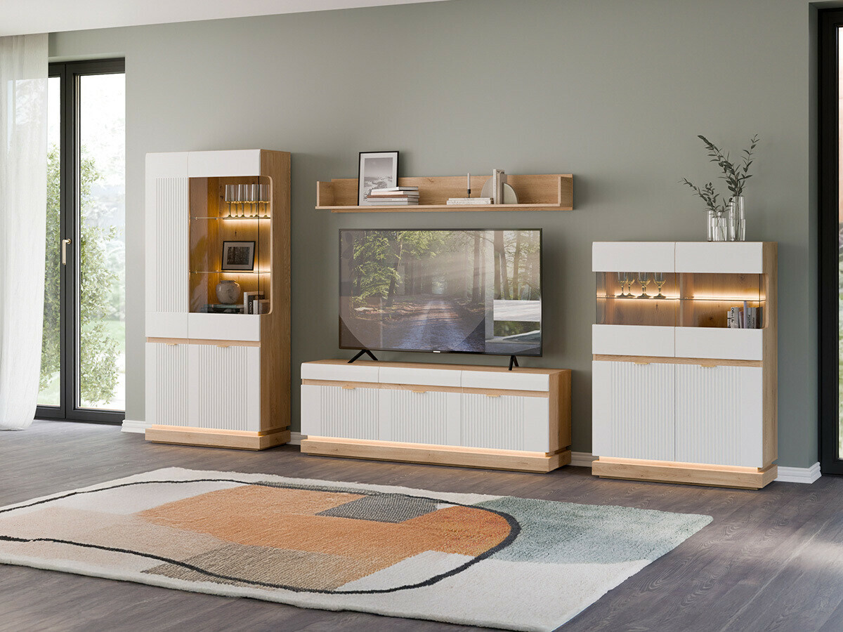 Conjunto de salón Teselbu 116 (Blanco + Roble)