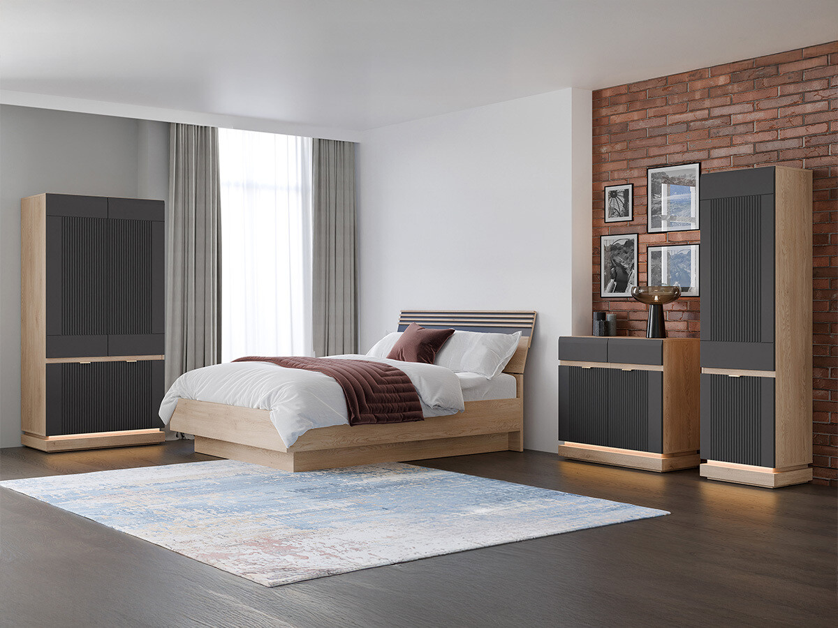 Conjunto de dormitorio Teselbu 117 (Antracita + Roble)