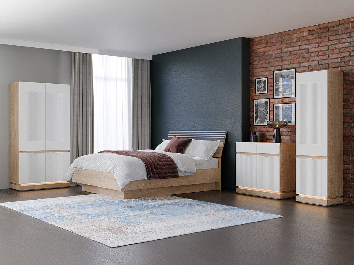 Conjunto de dormitorio Teselbu 117 (Blanco + Roble)