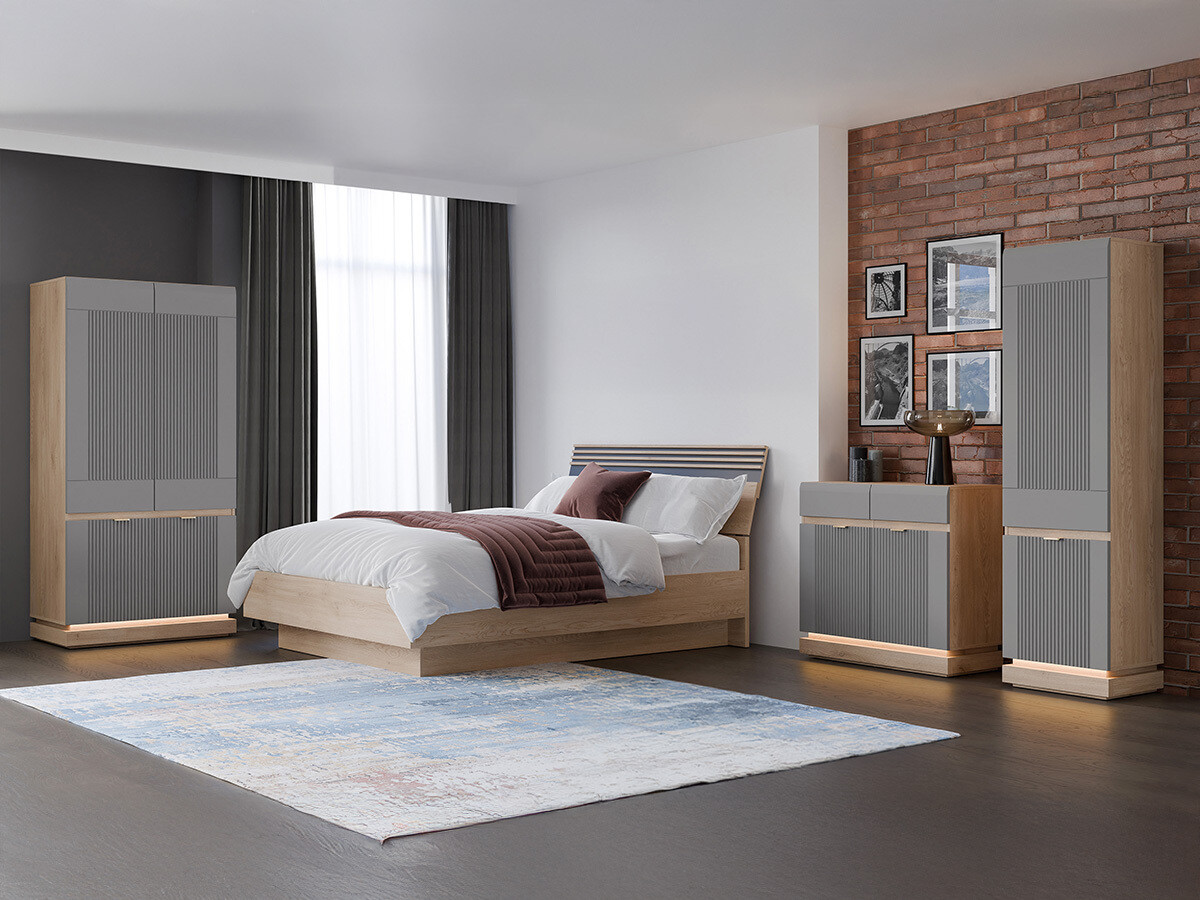 Conjunto de dormitorio Teselbu 117 (Gris + Roble)