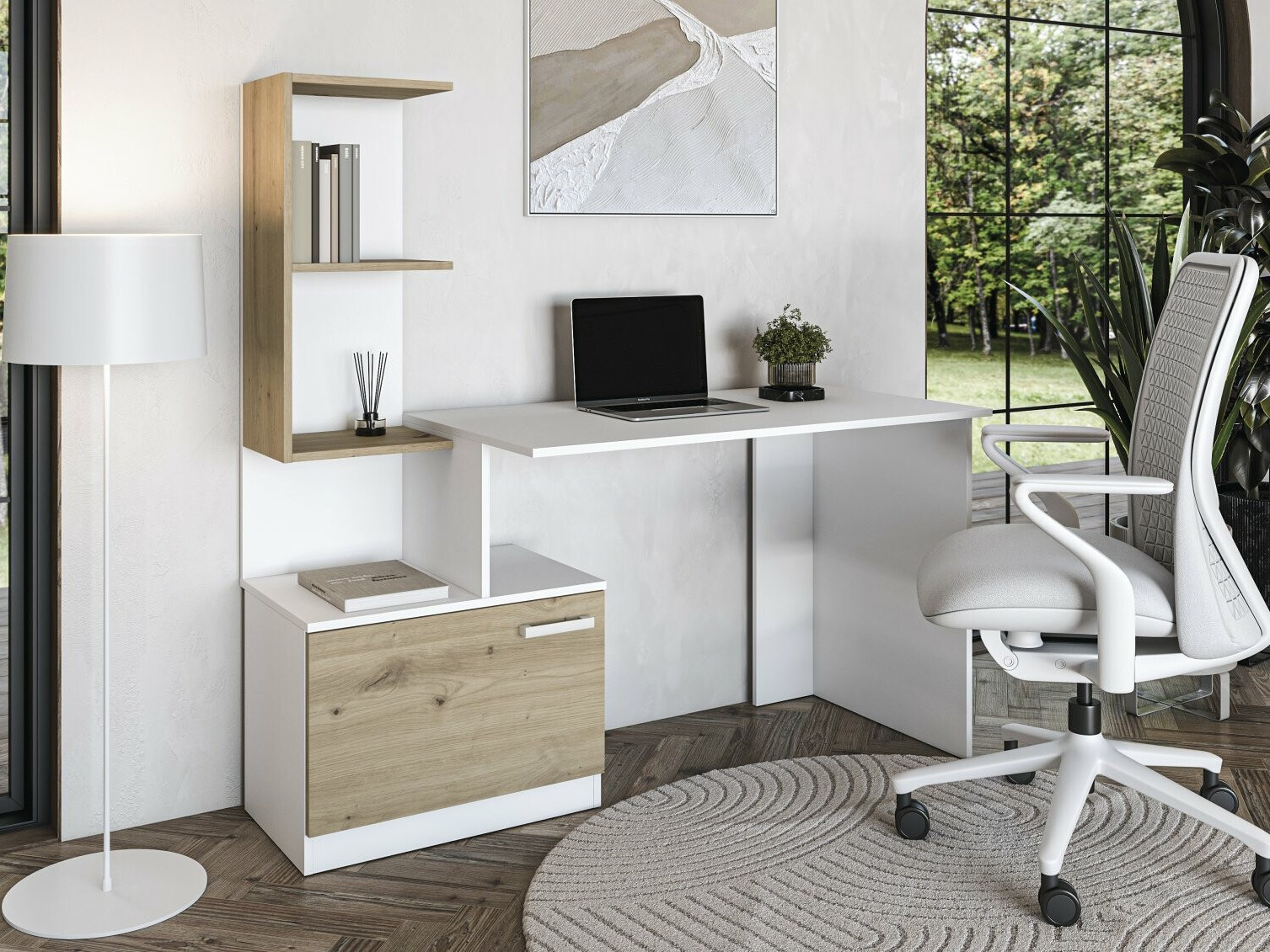 Mesa de oficina Houston 1948 (Blanco + Roble Artisan)