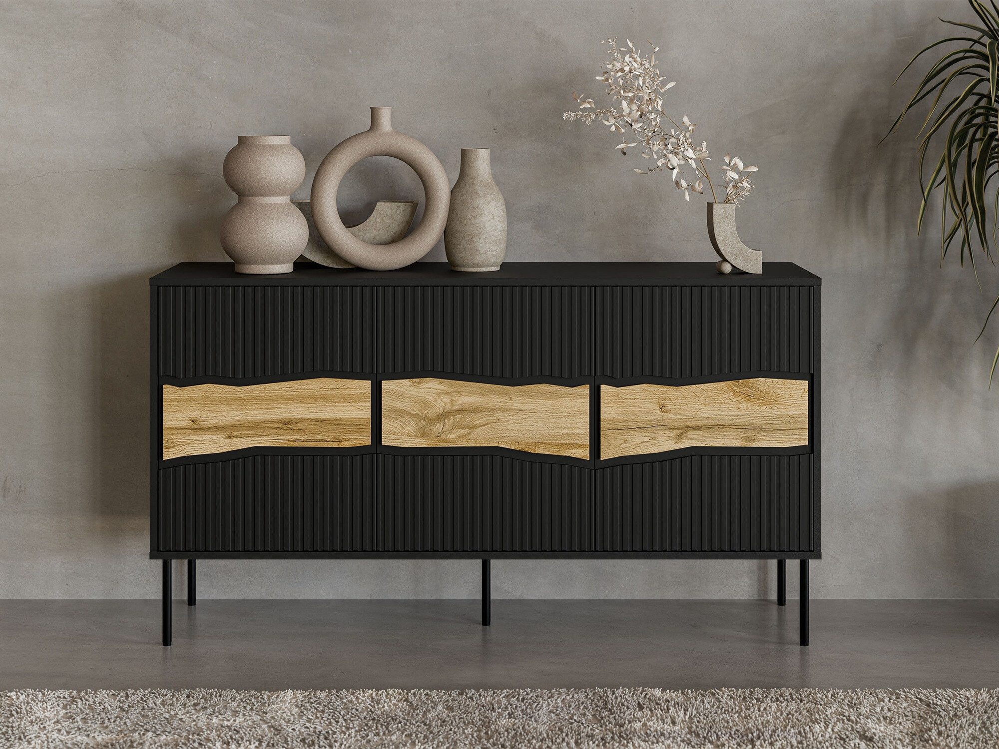 Aparador Monevare 100 (Negro + Roble wotan)