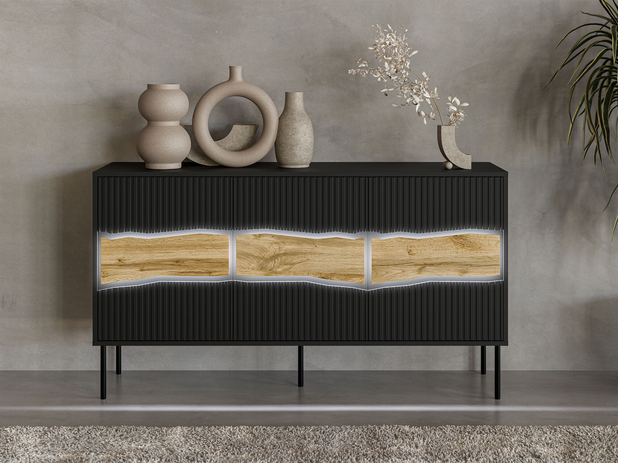 Aparador Monevare 100 (Negro + Roble wotan)