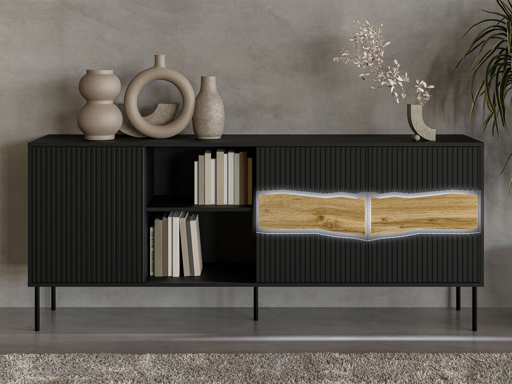 Aparador Monevare 101 (Negro + Roble wotan)