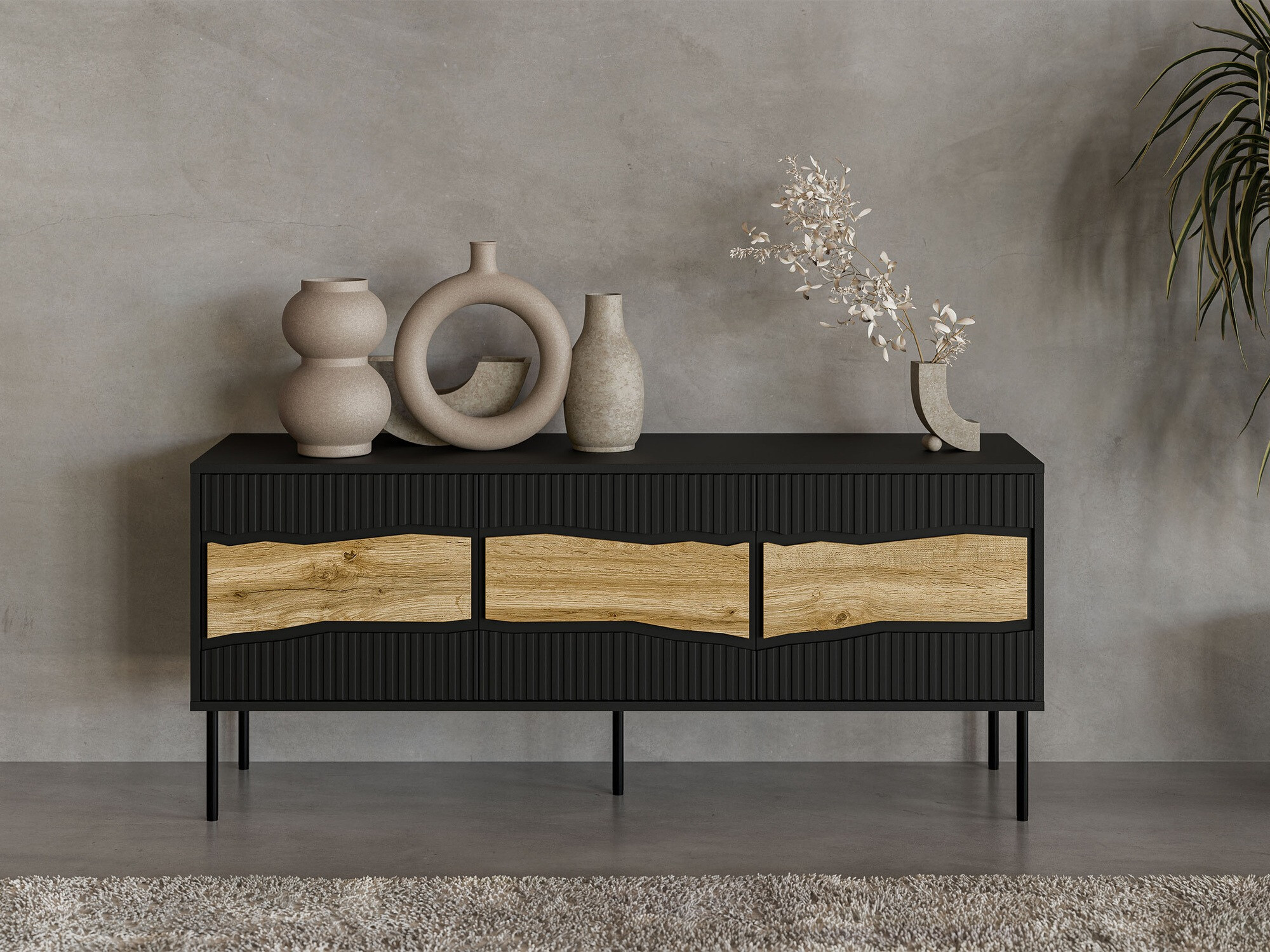 Mueble TV Monevare 103 (Negro + Roble wotan)