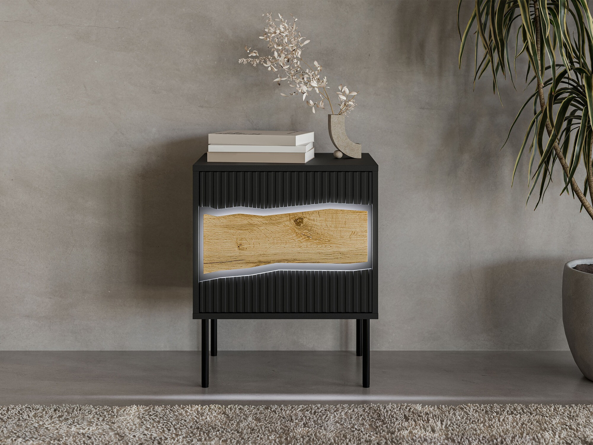 Conjunto de mesitas de noche Monevare 104 (Negro + Roble wotan)