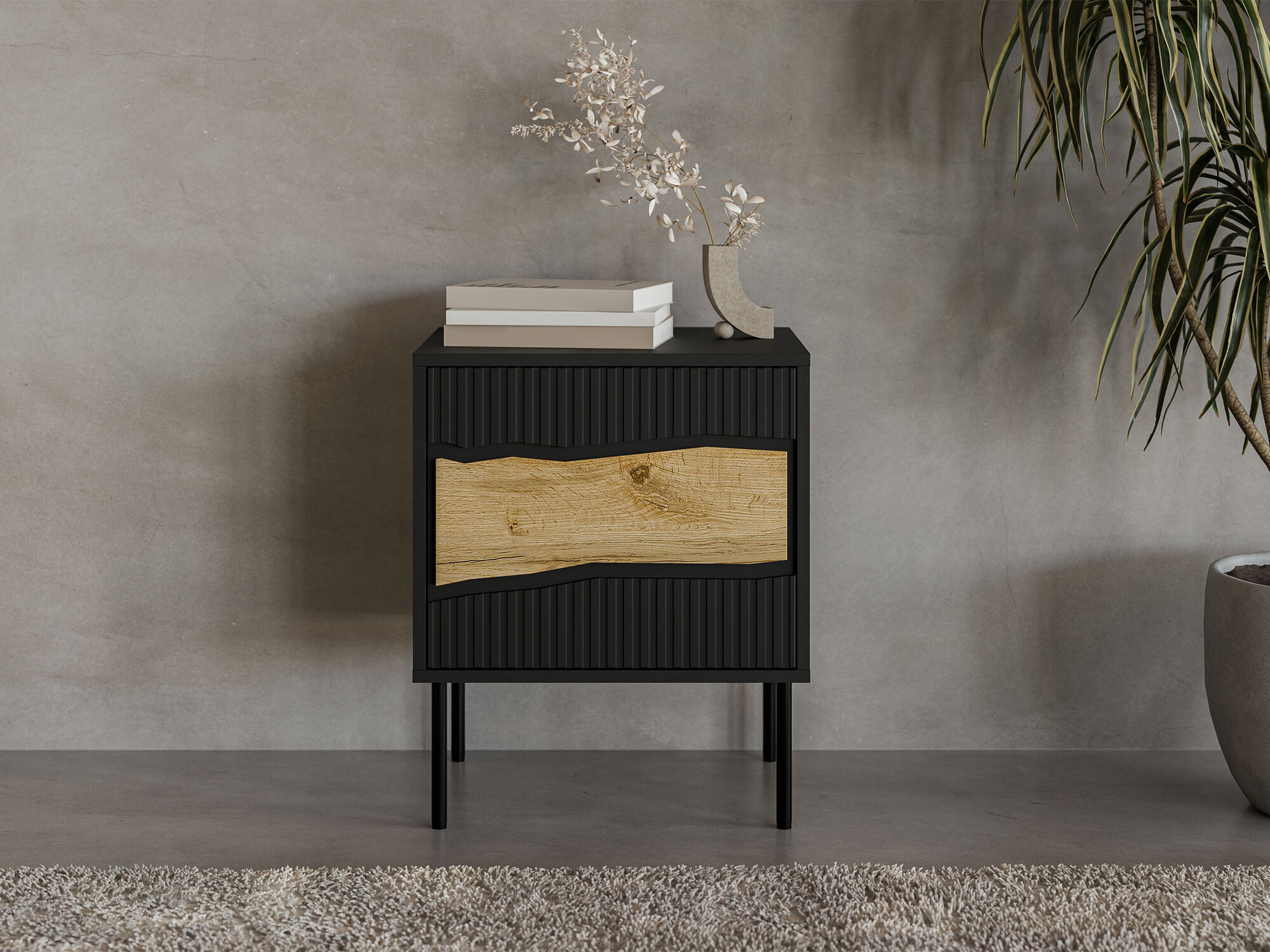 Conjunto de mesitas de noche Monevare 104 (Negro + Roble wotan)