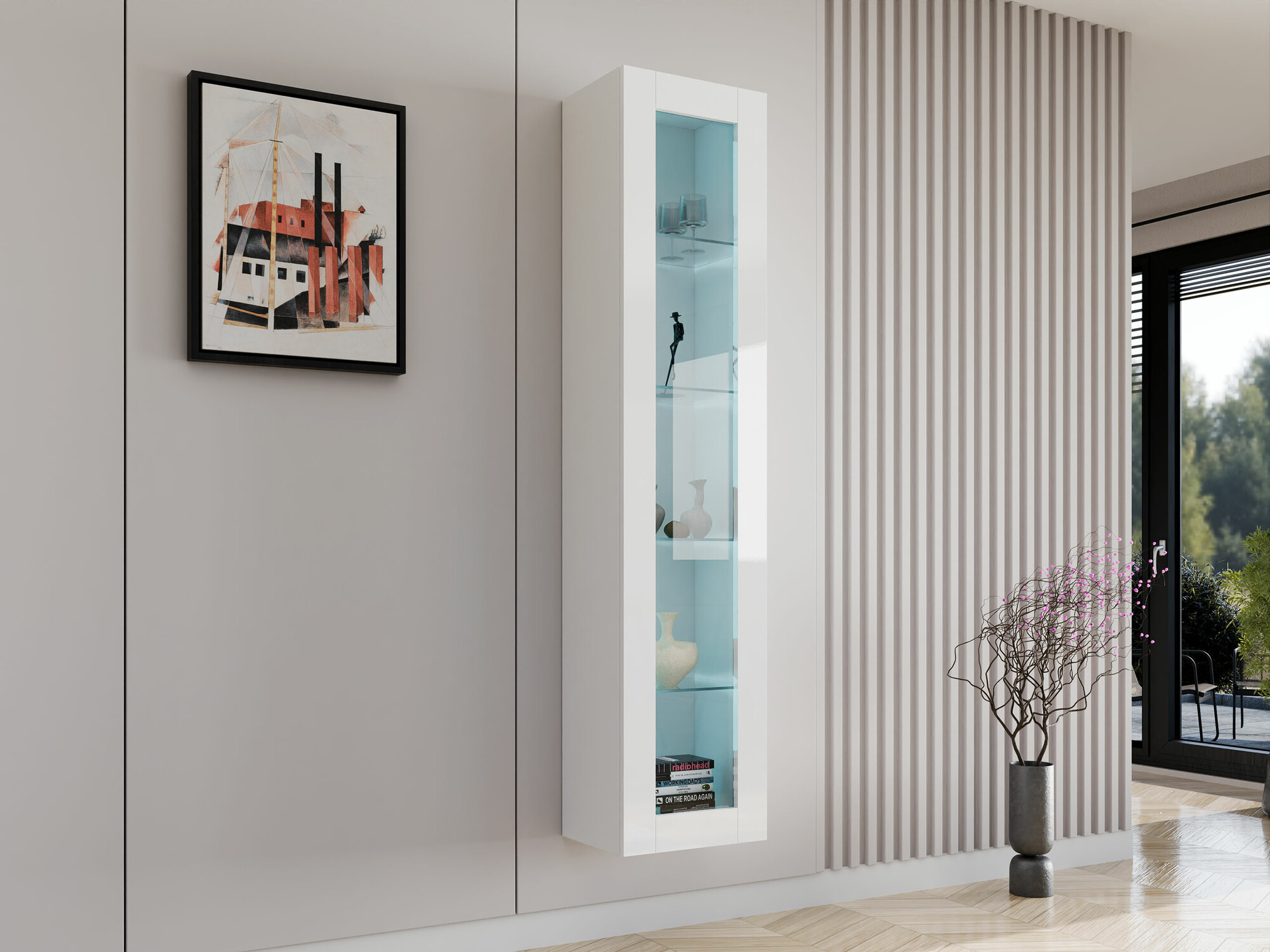 Estantería de pared Venenou 129 (Blanco + Blanco brillante)