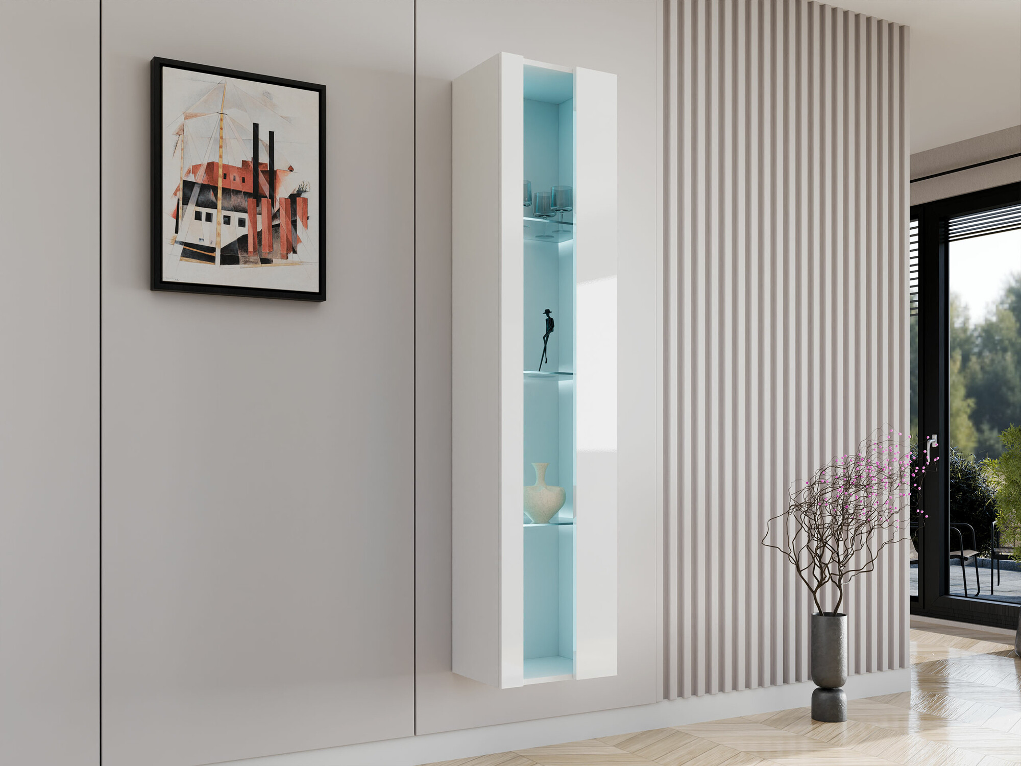 Estantería de pared Venenou 130 (Blanco + Blanco brillante)