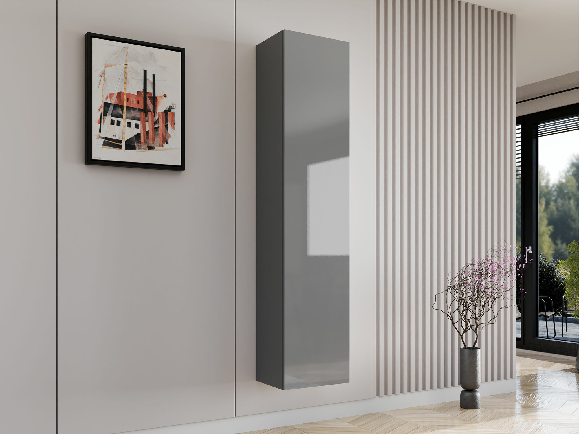 Estantería de pared Vilrin II (Gris + Gris brillante)