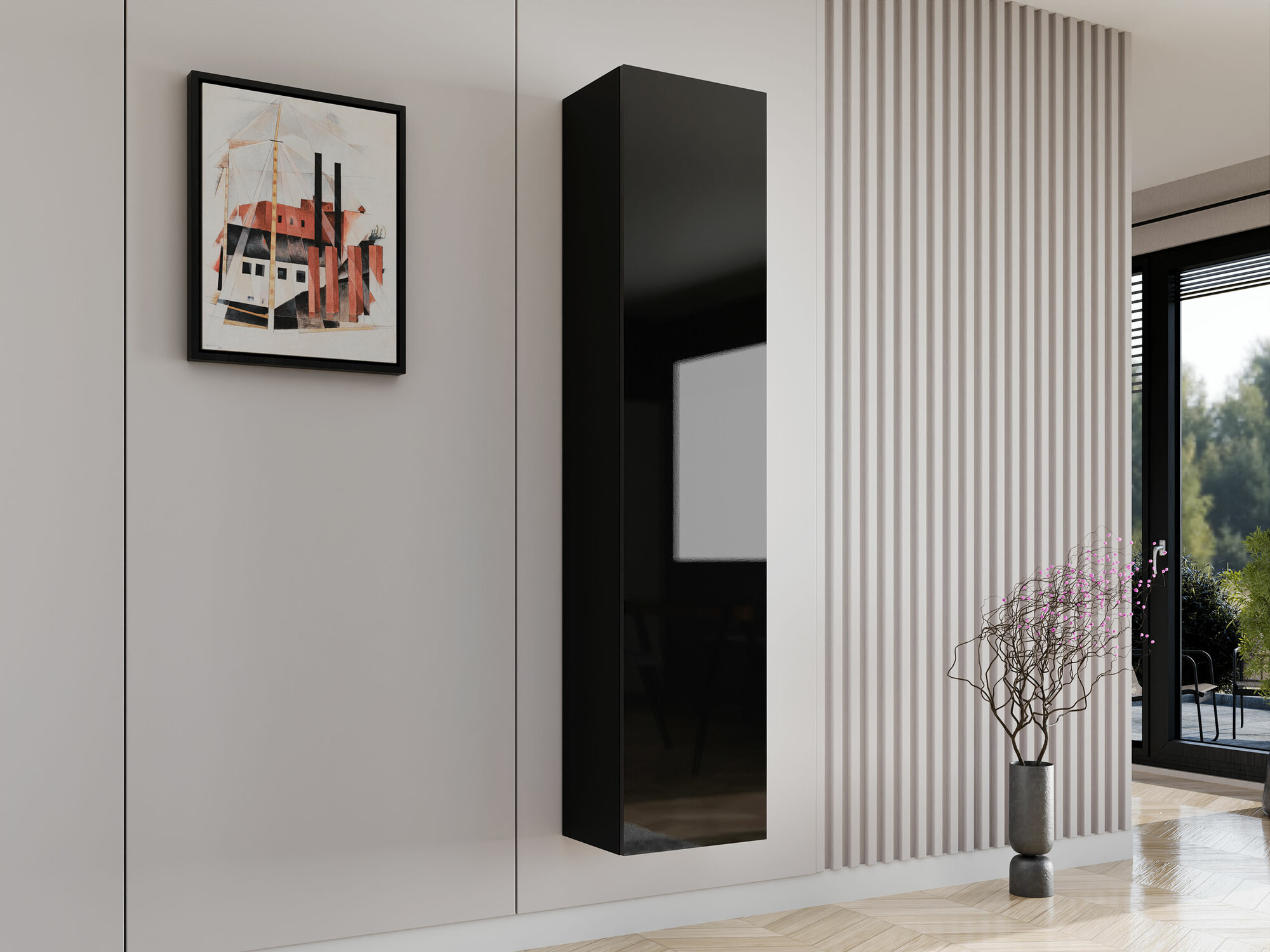 Estantería de pared Vilrin II (Negro + Negro brillante)