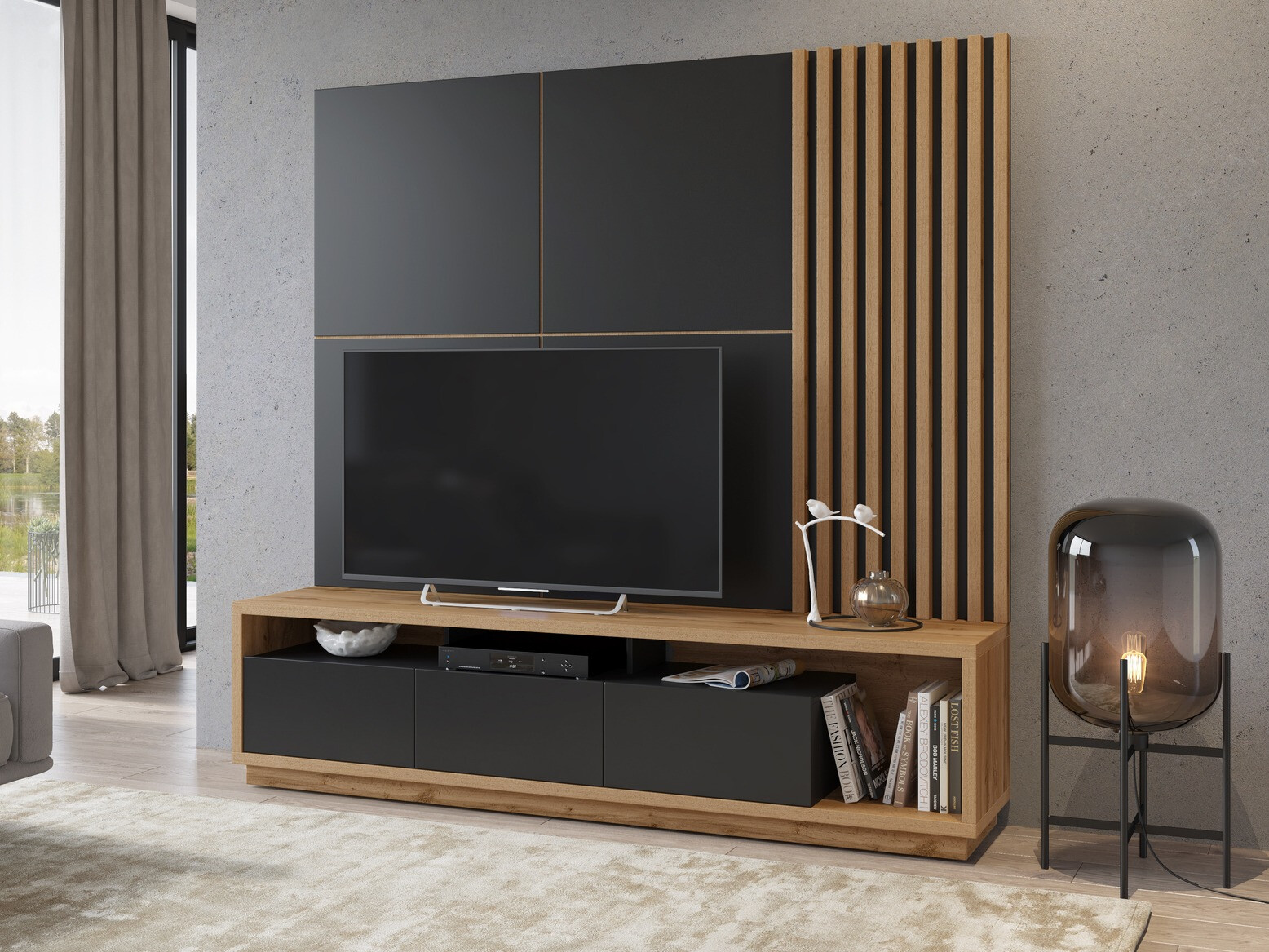 Mueble TV Austin 357 (Roble wotan + Negro mate)