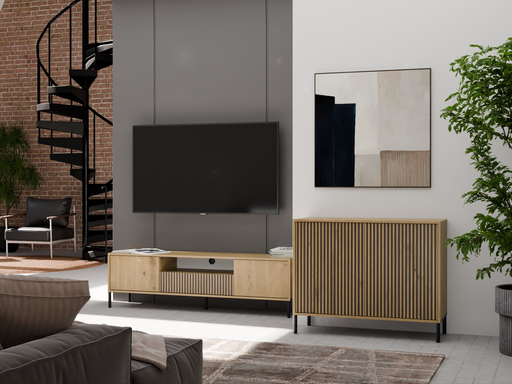 Aparador Orlsone 108 (Negro + Roble Artisan)