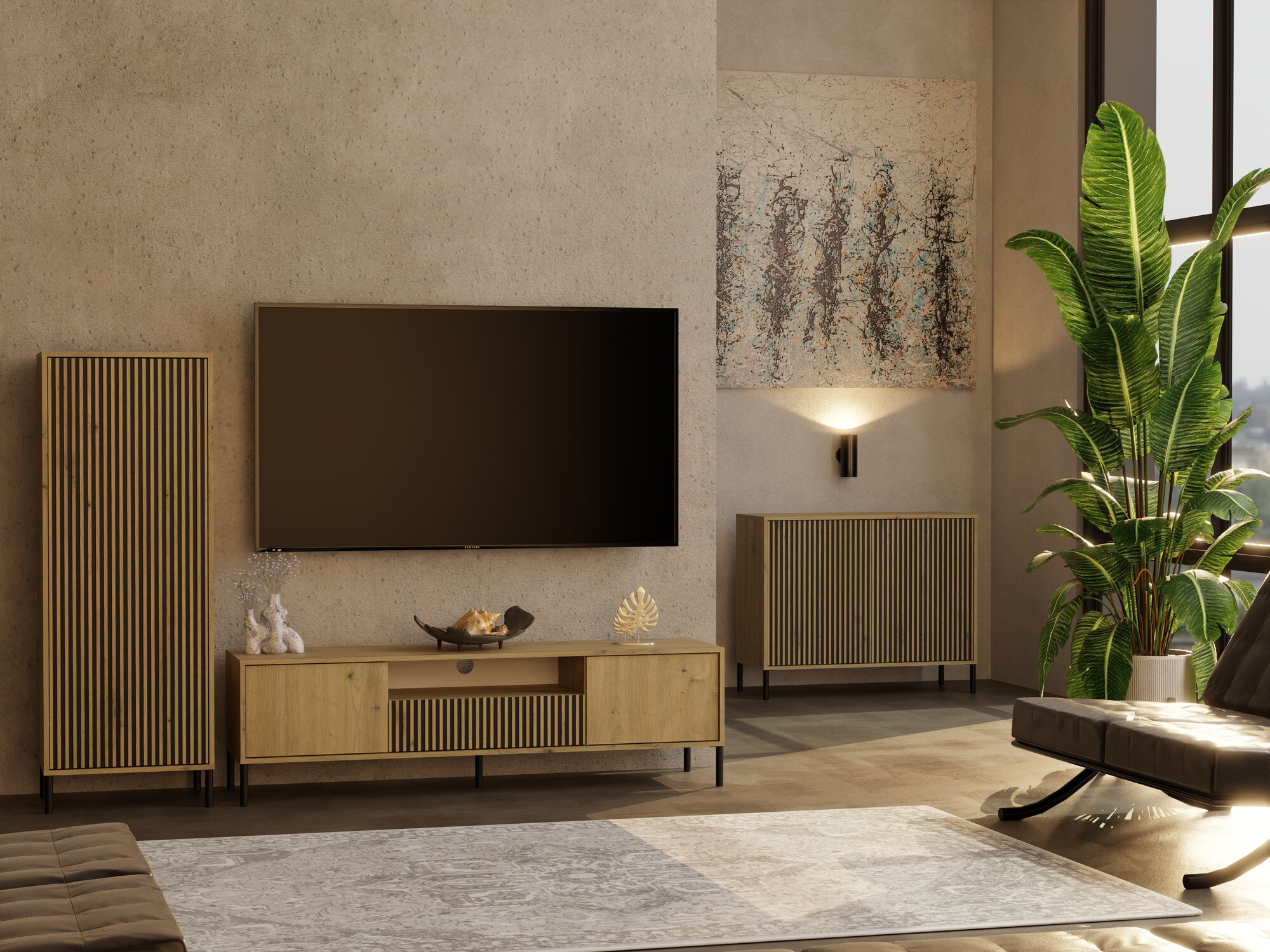 Aparador Orlsone 108 (Negro + Roble Artisan)