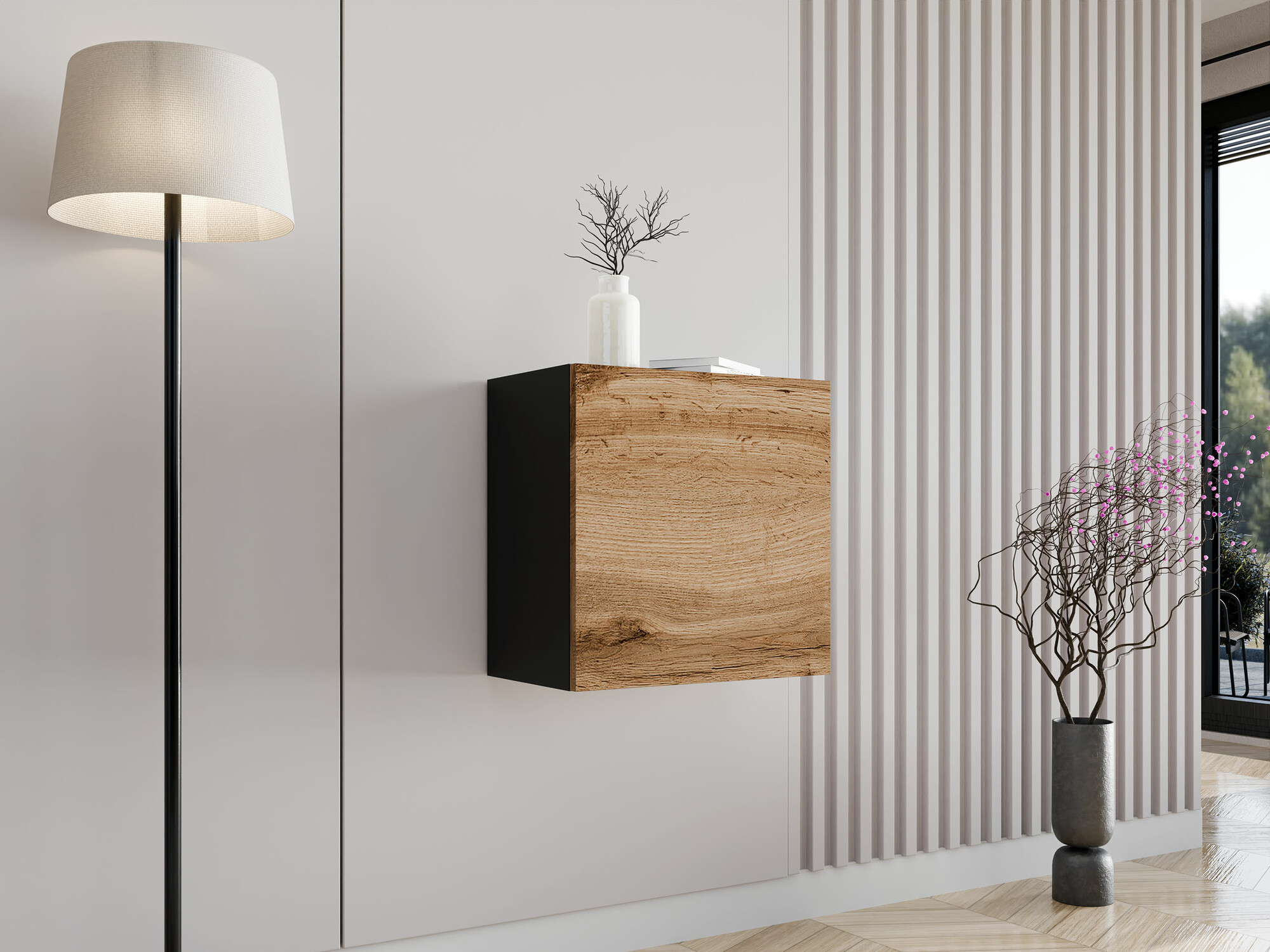 Armario de pared Venenou 127 (Negro + Roble wotan)