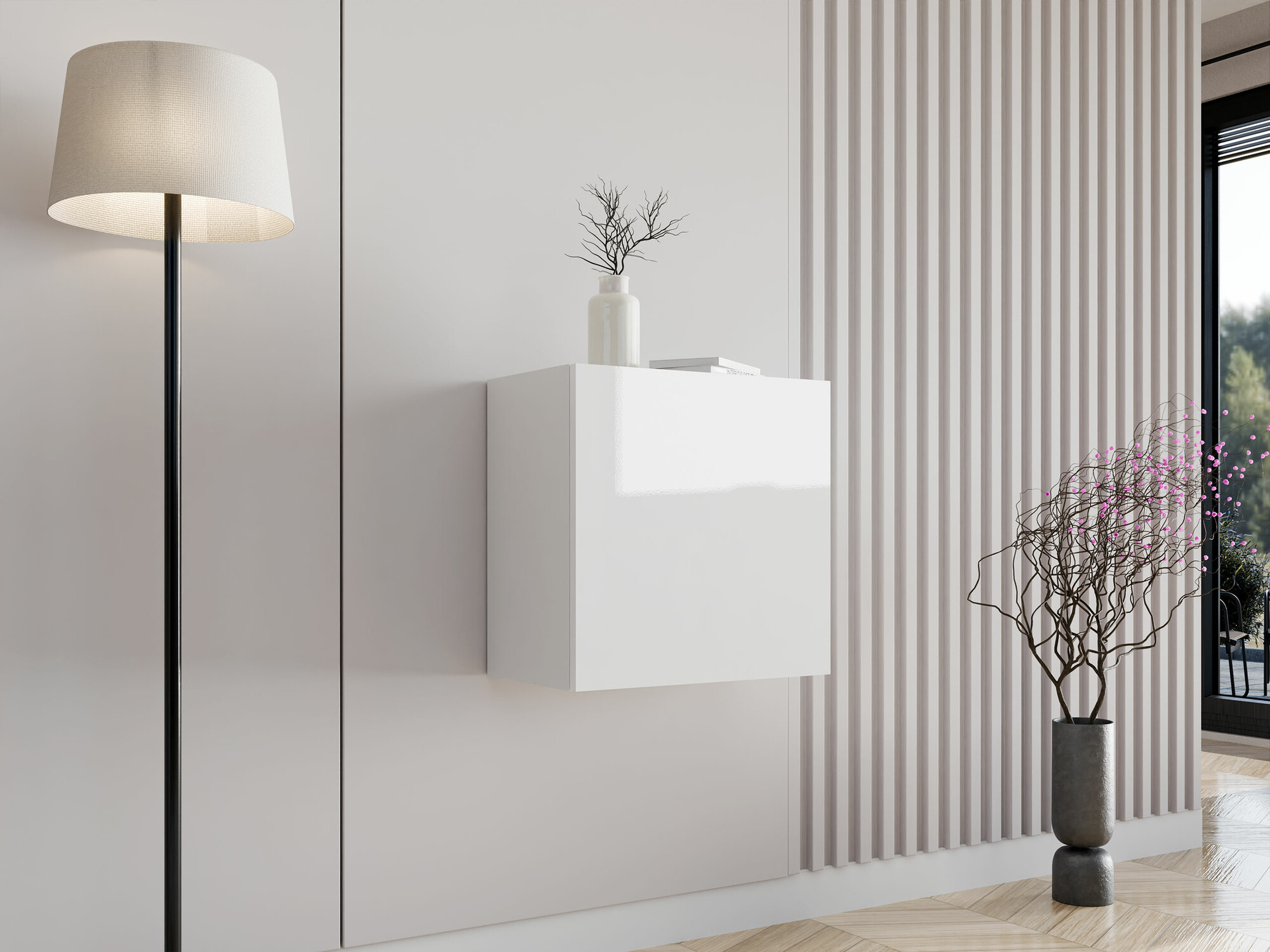 Armario de pared Vilrin I (Blanco + Blanco brillante)