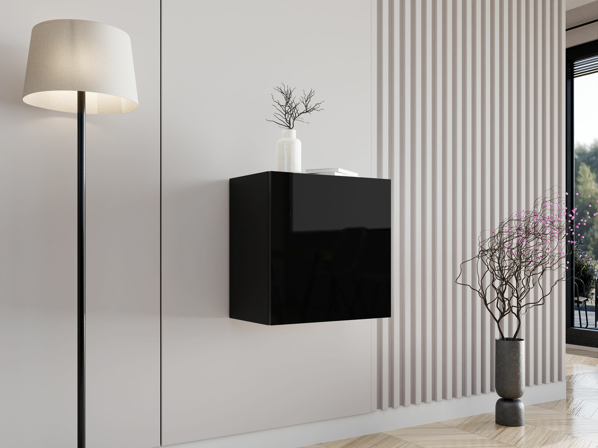 Armario de pared Vilrin I (Negro + Negro brillante)