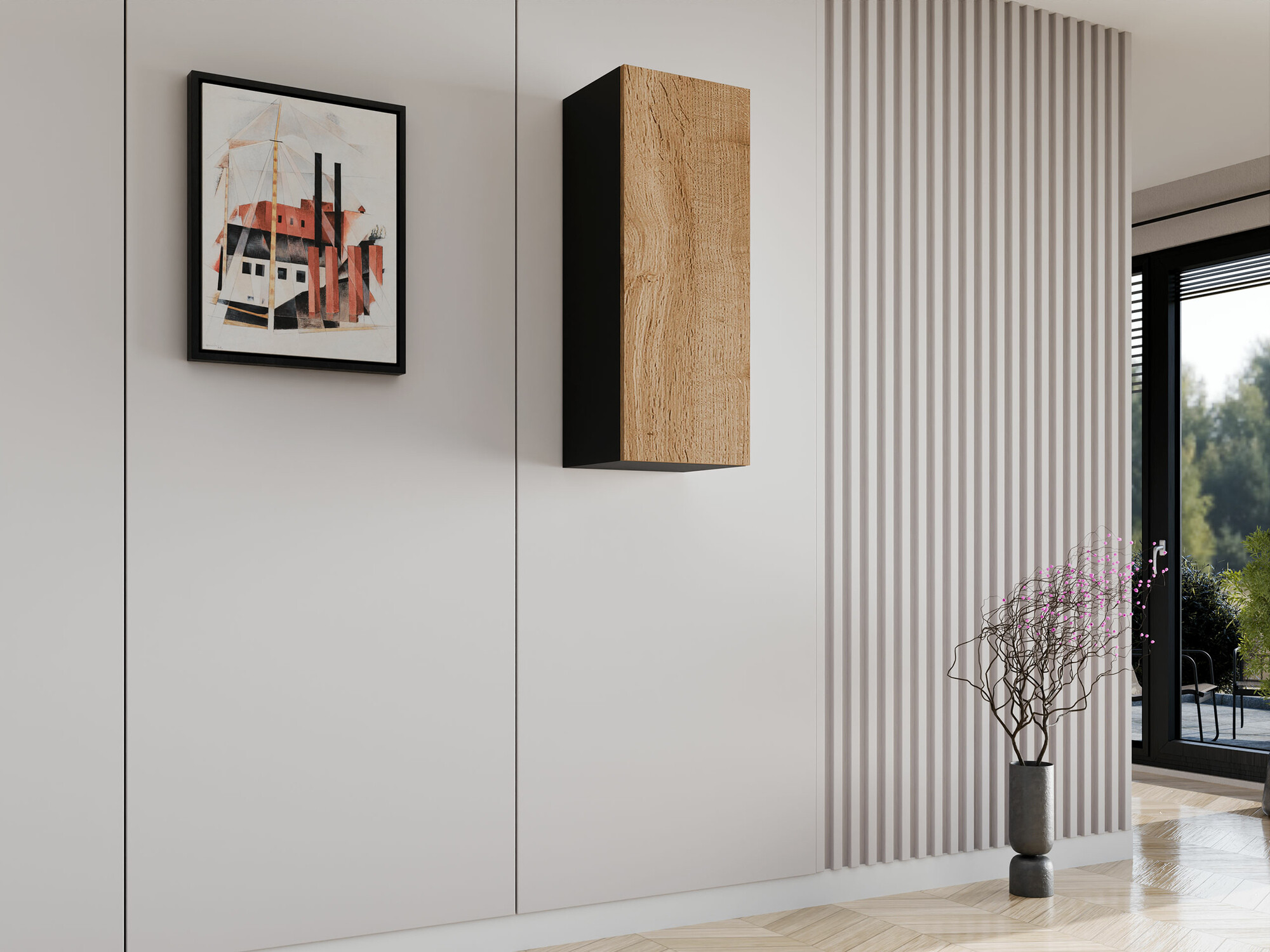 Armario de pared Vilrin VI (Negro + Roble wotan)