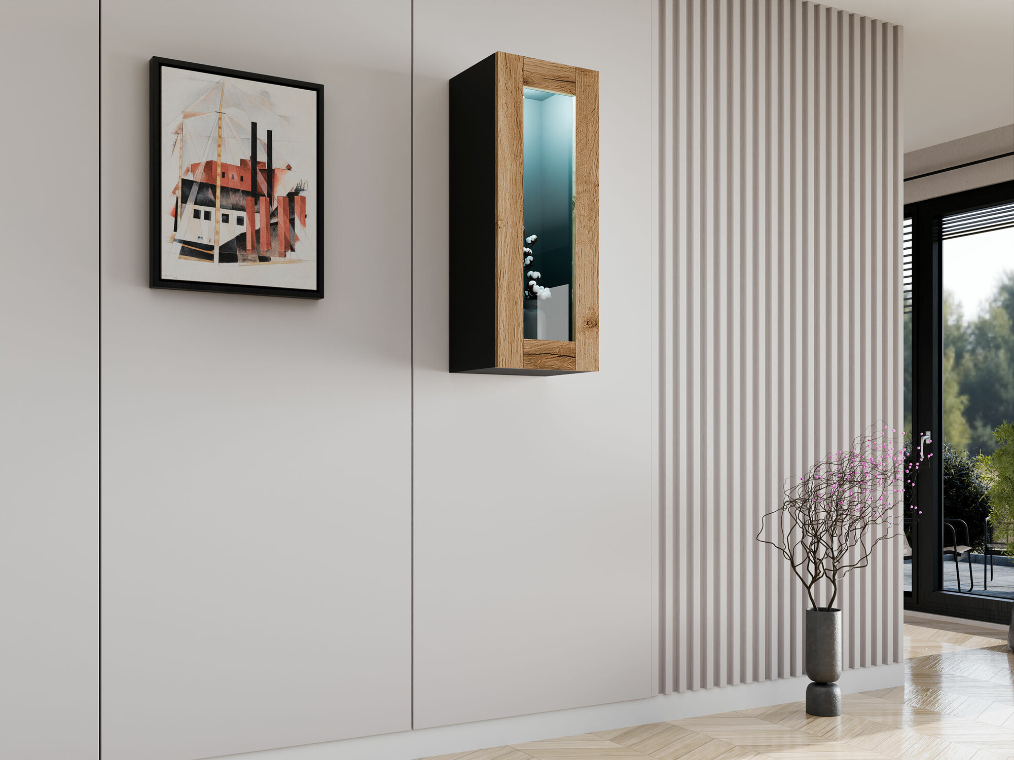 Armario de pared Vilrin VII (Negro + Roble wotan)