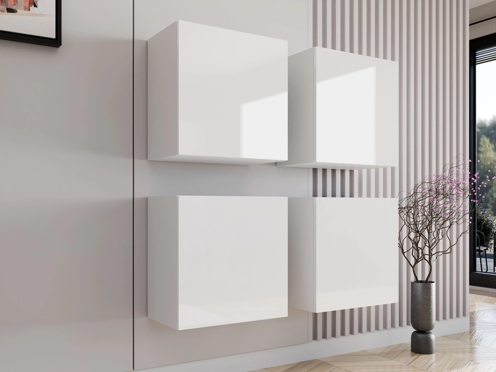 Conjunto de armarios Vilrin (Blanco + Blanco brillante)