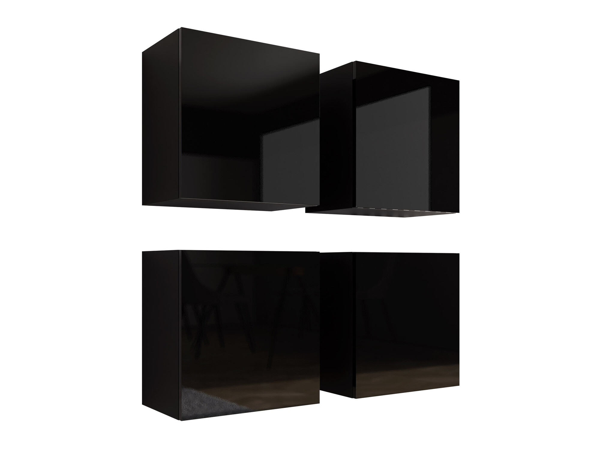 Conjunto de armarios Vilrin (Negro + Negro brillante)