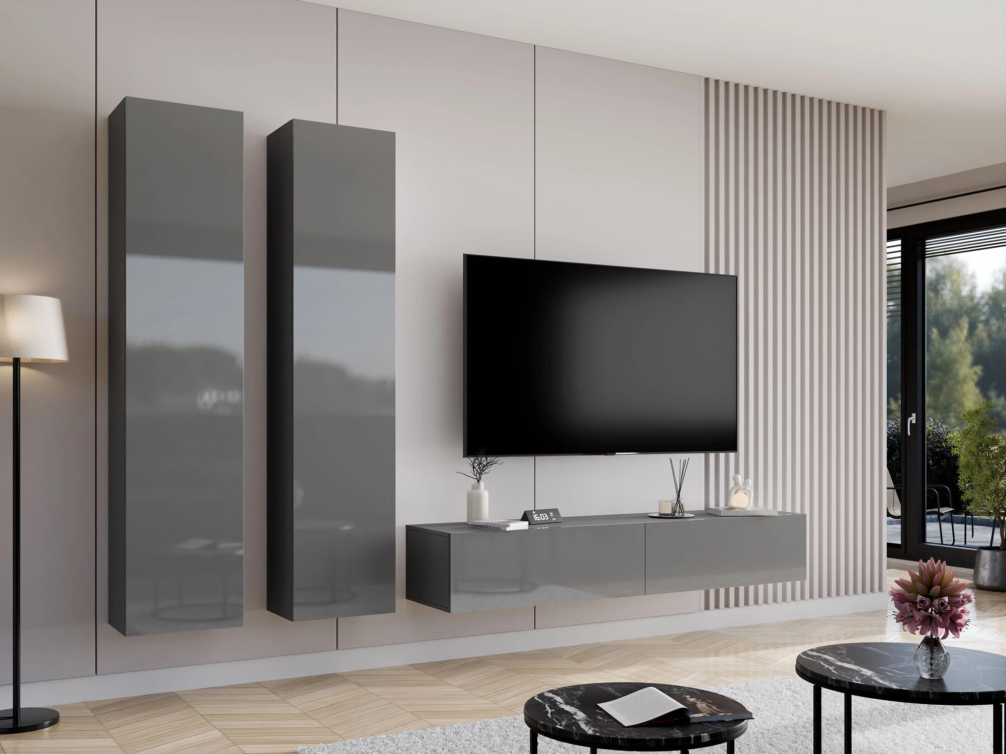 Conjunto de salón Venenou 103 (Gris + Gris brillante)