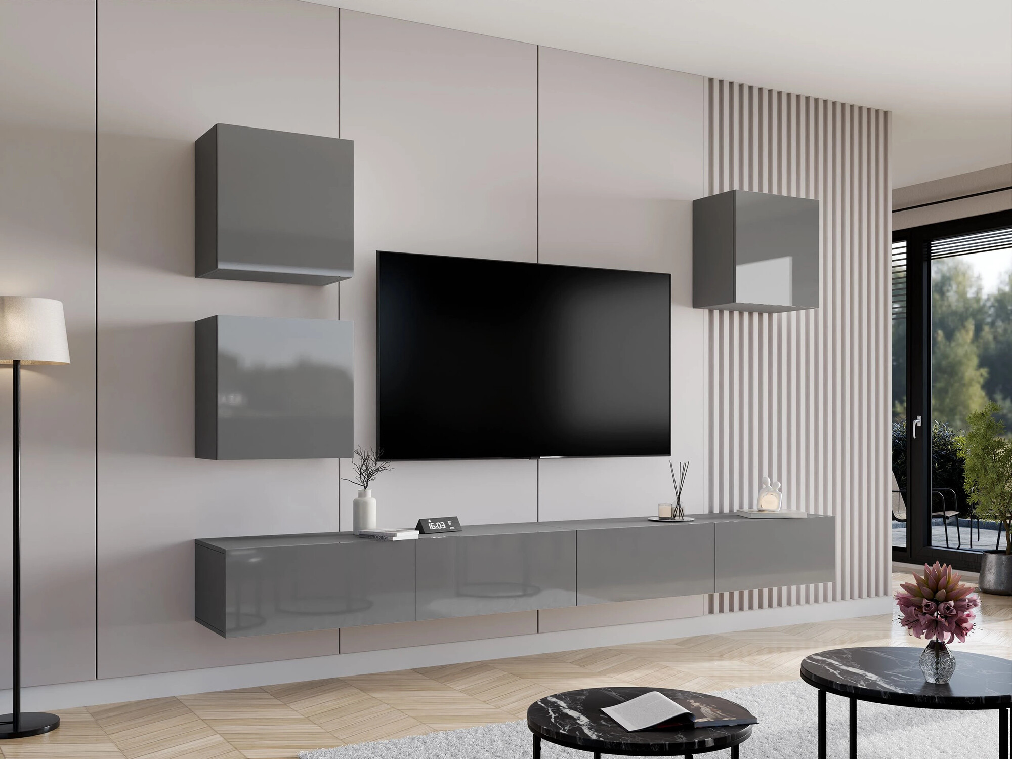 Conjunto de salón Venenou 108 (Gris + Gris brillante)