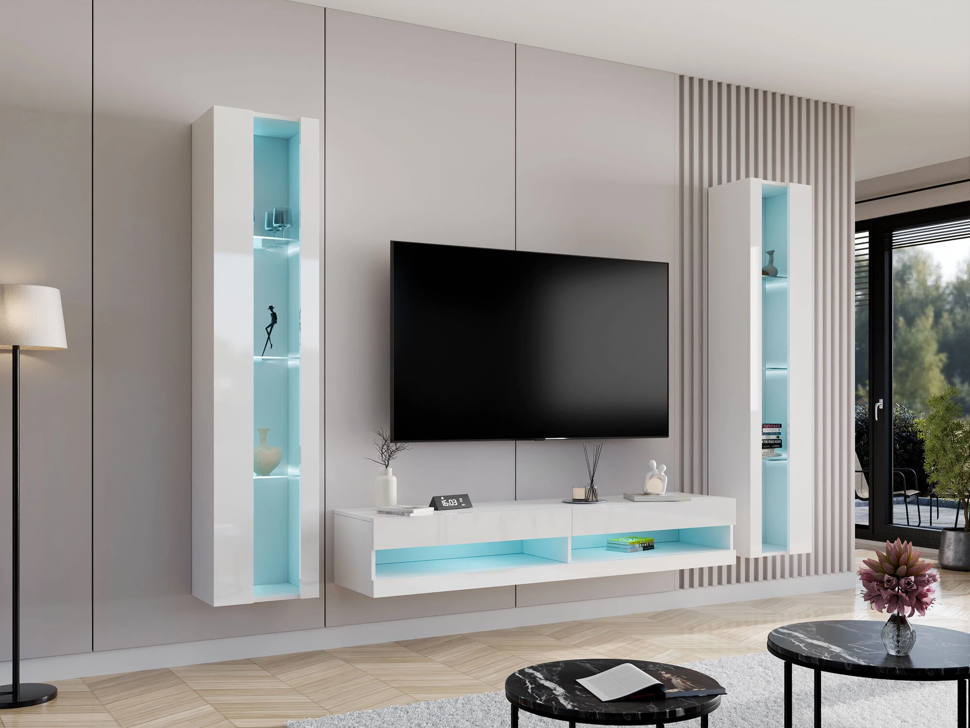 Conjunto de salón Venenou 112 (Blanco + Blanco brillante)