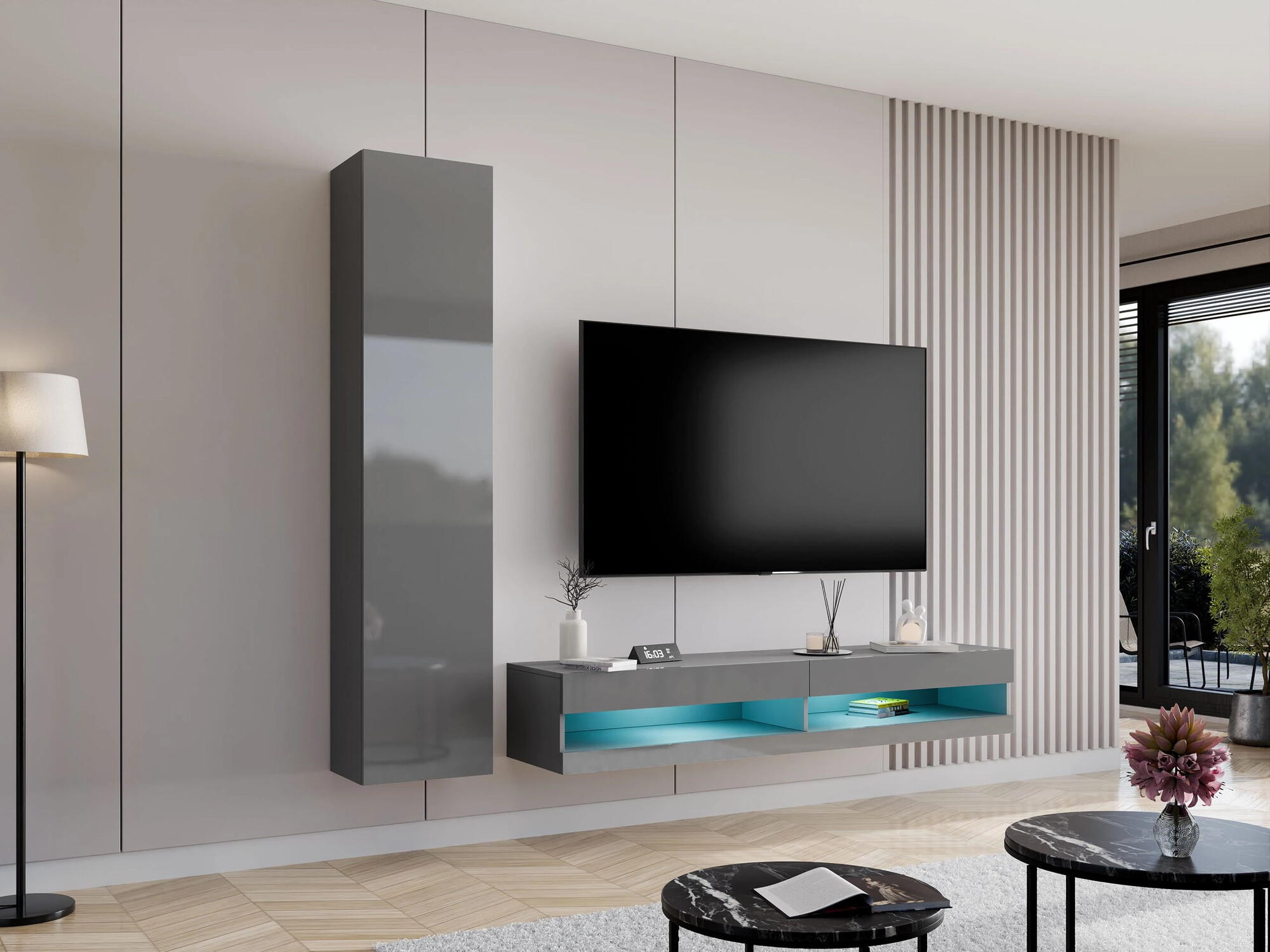 Conjunto de salón Venenou 114 (Gris + Gris brillante)