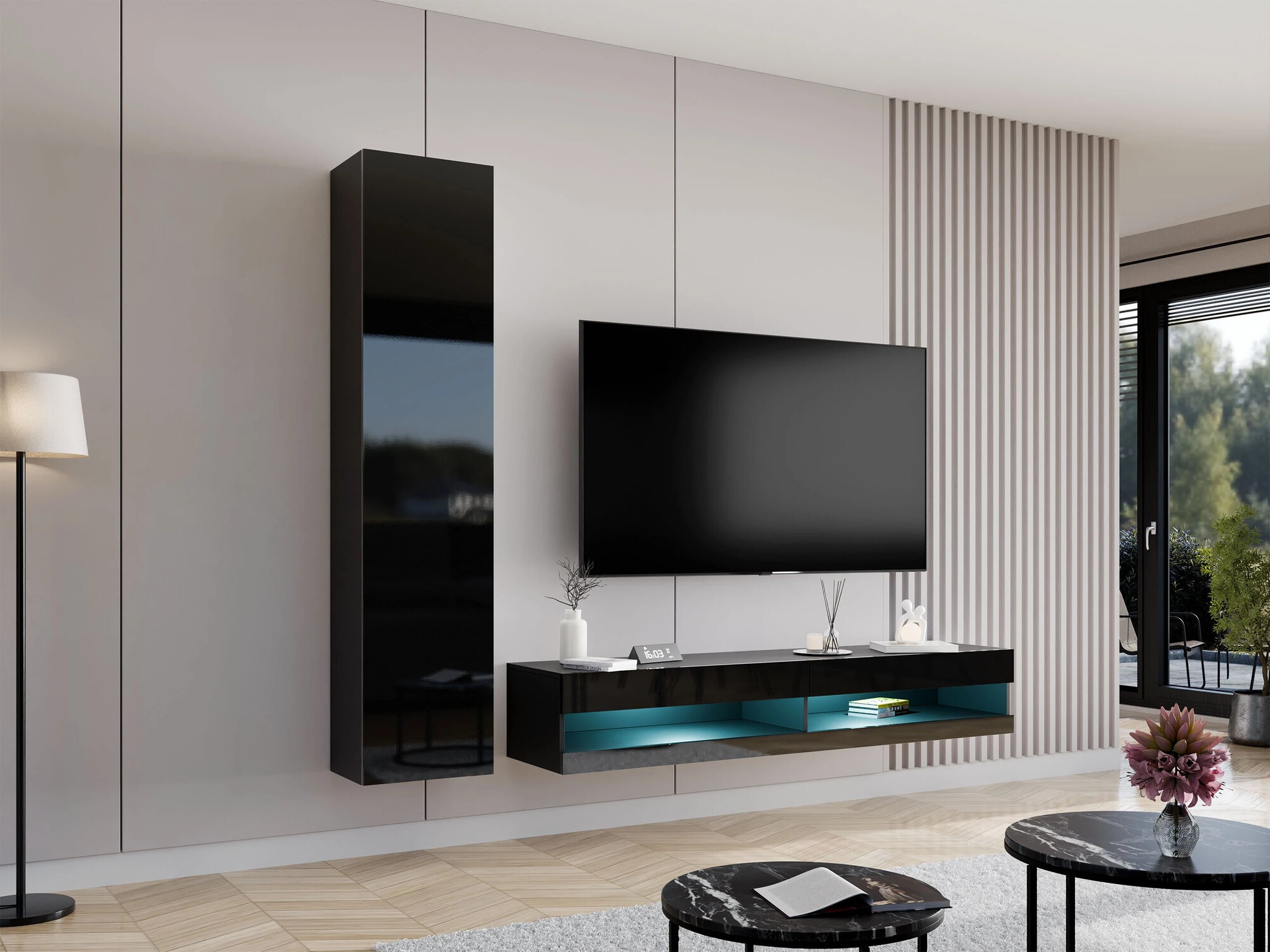 Conjunto de salón Venenou 114 (Negro + Negro brillante)