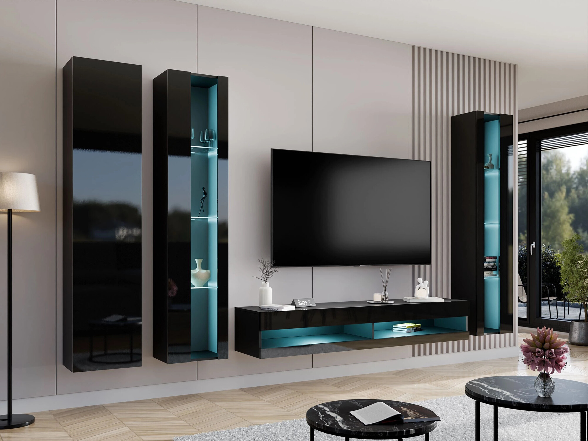 Conjunto de salón Venenou 116 (Negro + Negro brillante)