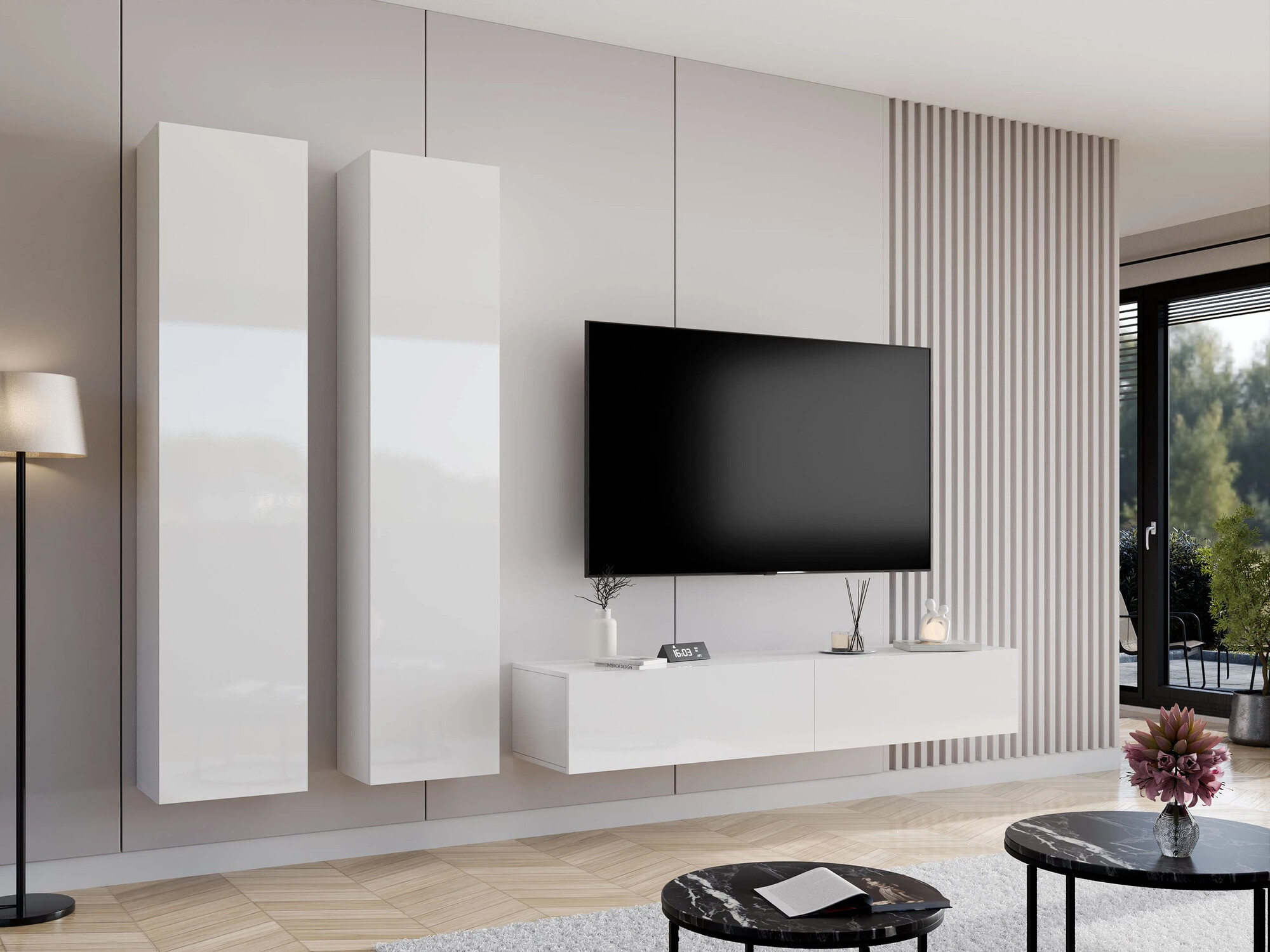 Conjunto de salón Vilrin II (Blanco + Blanco brillante)