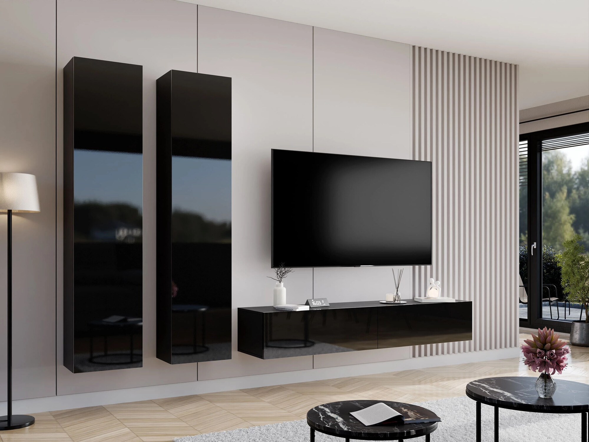 Conjunto de salón Vilrin II (Negro + Negro brillante)