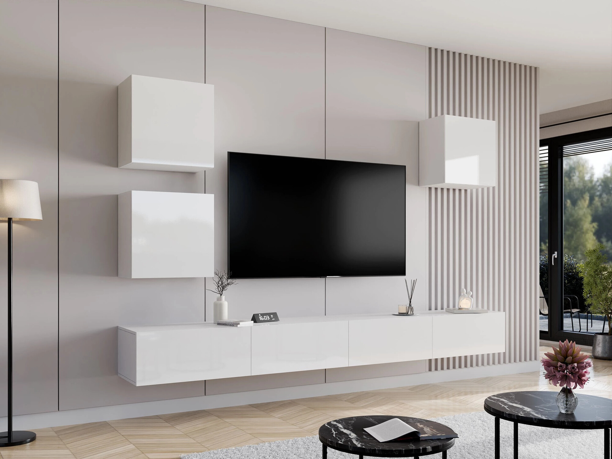 Conjunto de salón Vilrin III (Blanco + Blanco brillante)