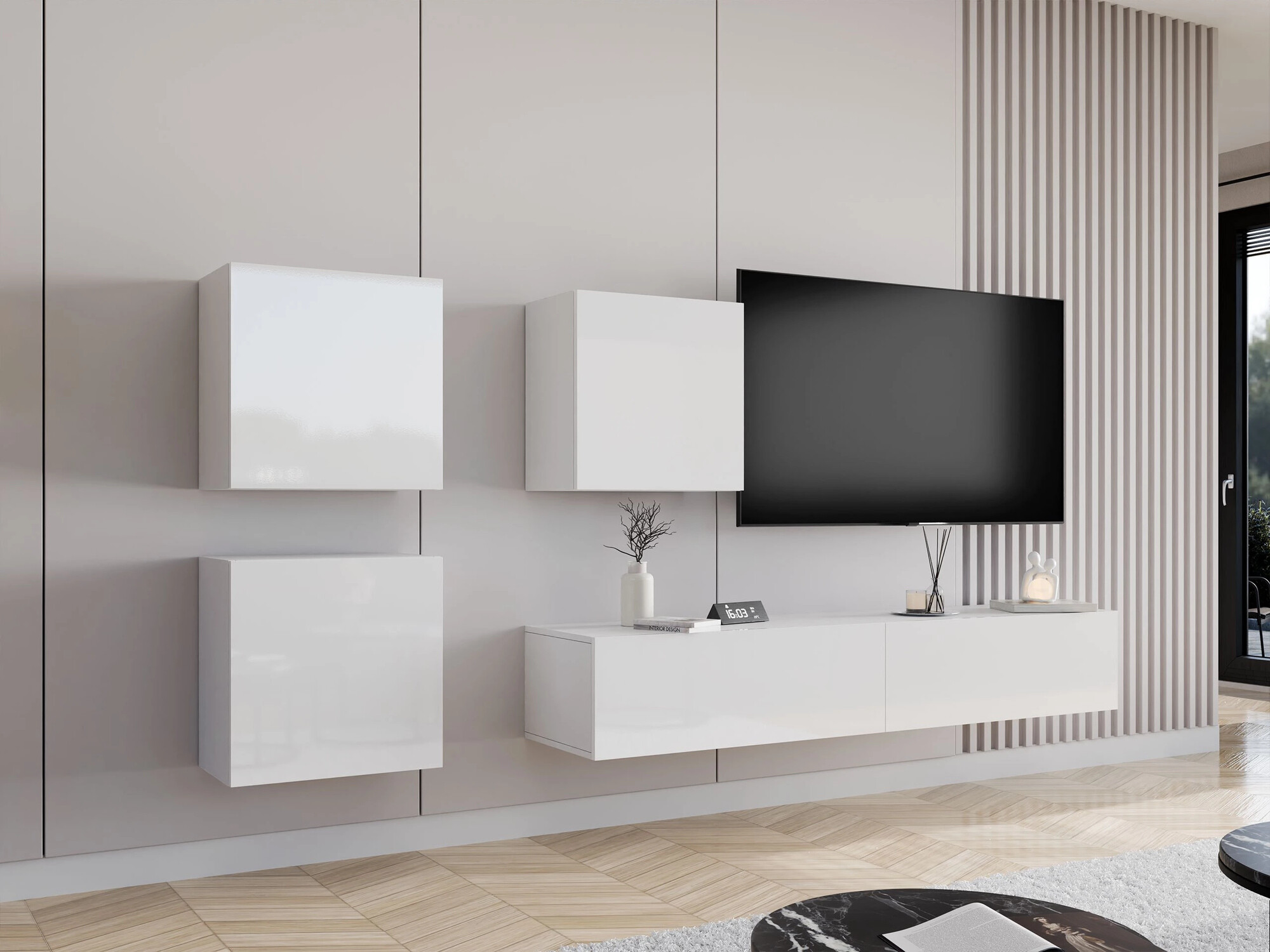 Conjunto de salón Vilrin IV (Blanco + Blanco brillante)