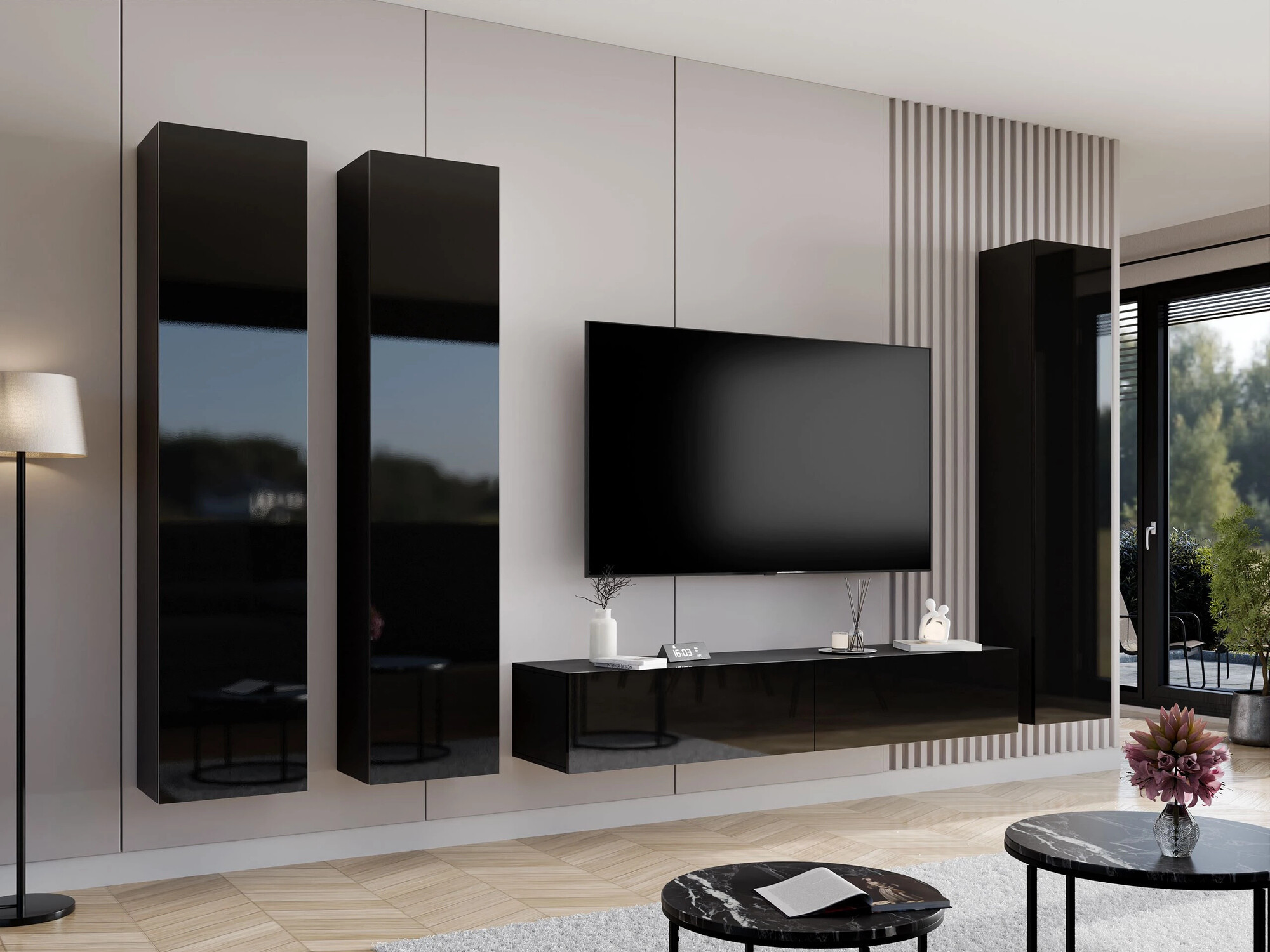 Conjunto de salón Vilrin (Negro + Negro brillante)