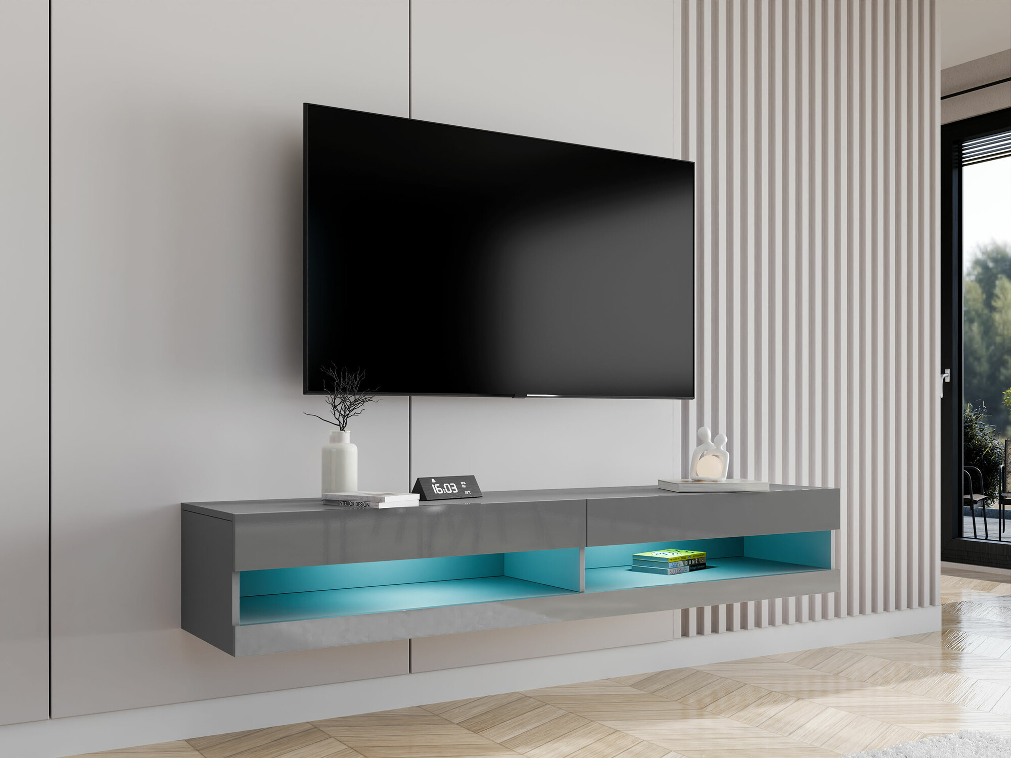 Mueble TV Venenou 120 (Gris + Gris brillante)